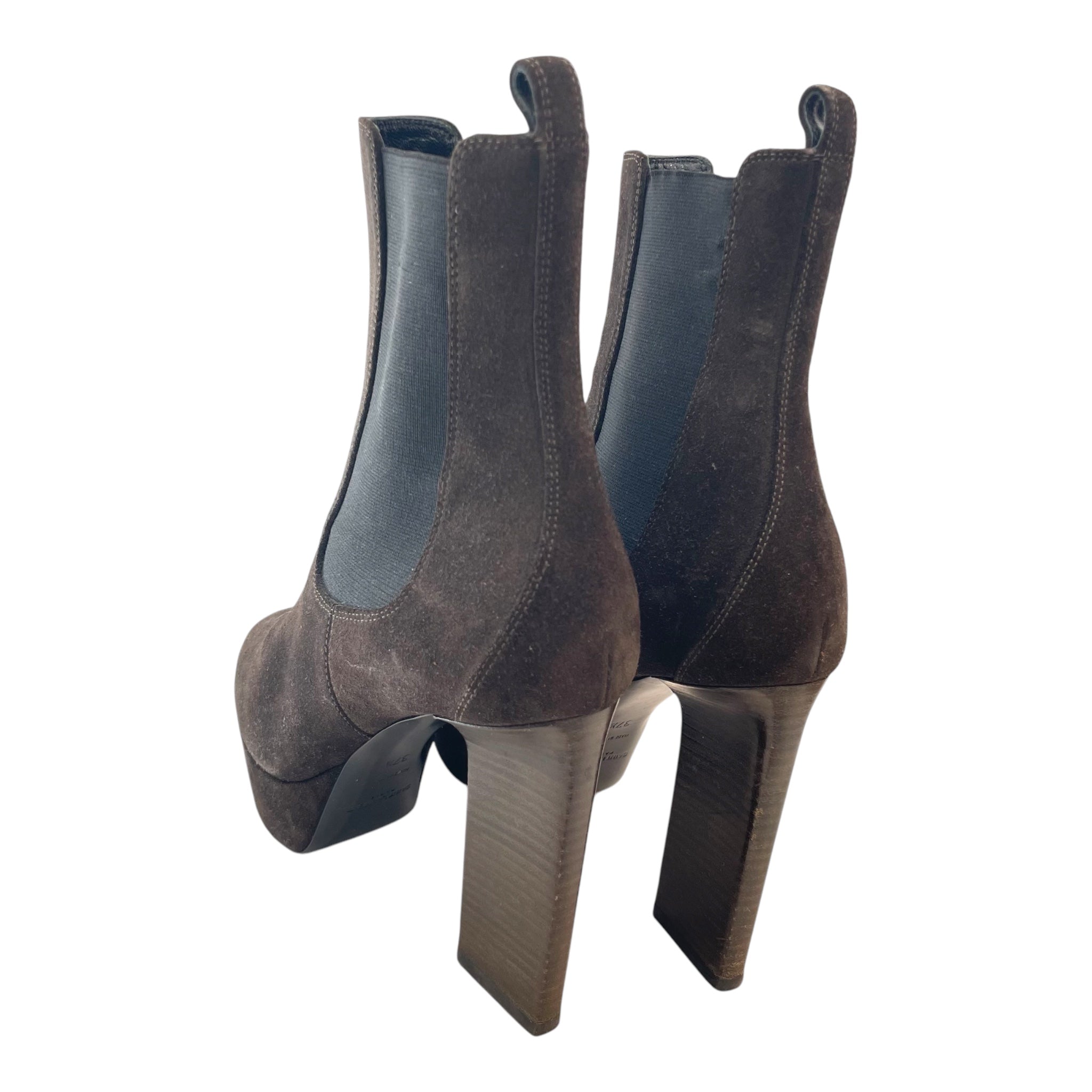 SAINT LAURENT/Booties/EU 37.5/Suede/KHK/DARK KHAKI/ELAZTIC ANKLE/WOOD view 2