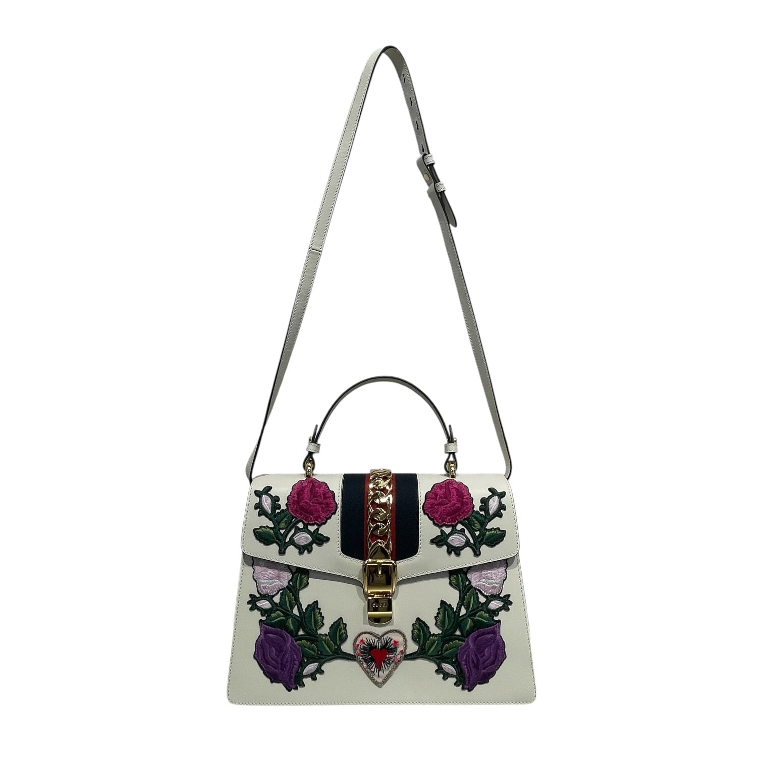 GUCCI/Cross Body Bag/Stripe/Leather/WHT/Sylvie Embroidered Medium view 1