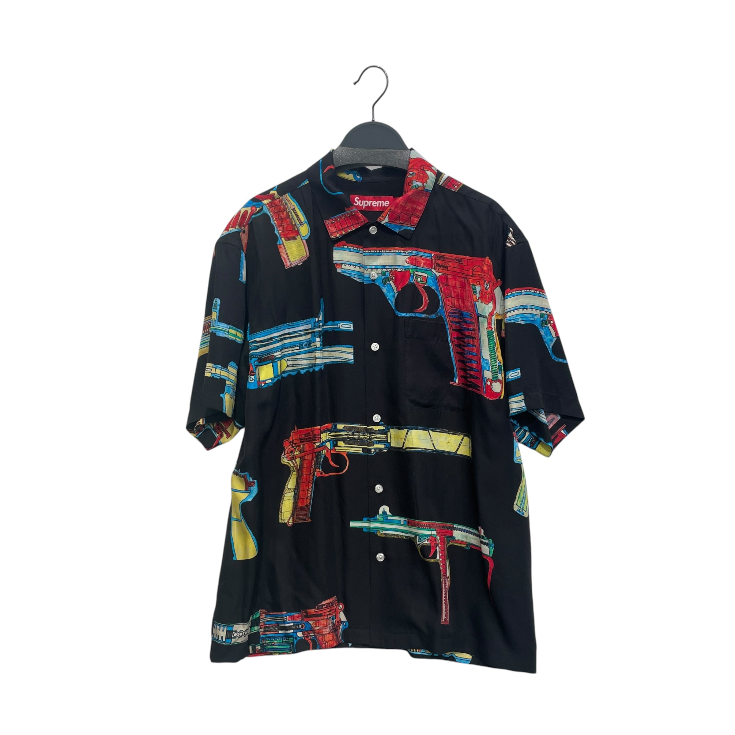 Supreme/Polo Shirt/S/Rayon/BLK/All Over Print/SUPREME BLK MLT GUN PRINT SS view 1
