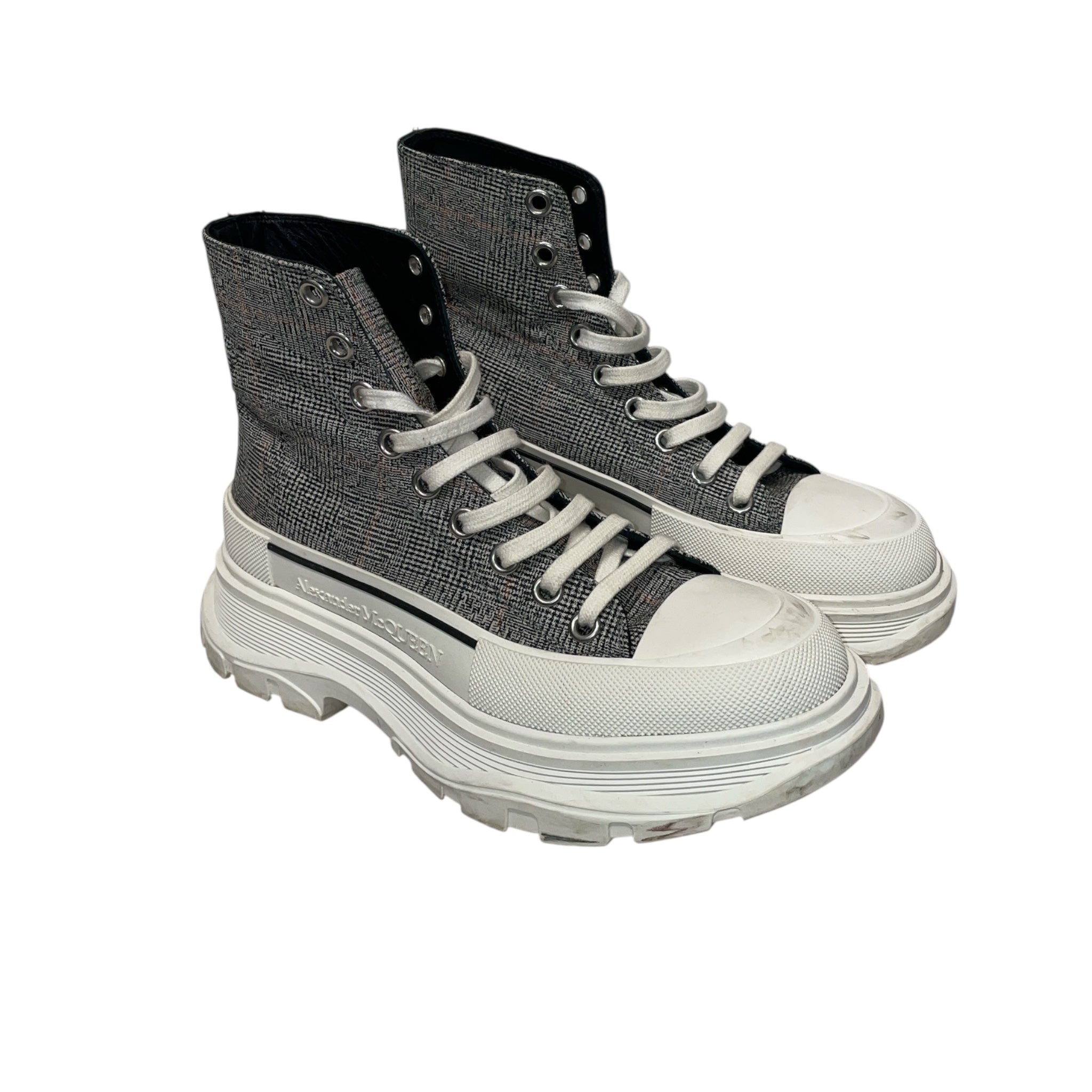 Alexander McQueen/Hi-Sneakers/EU 39/Plaid/Cotton/BLK/Tread Slick High view 1