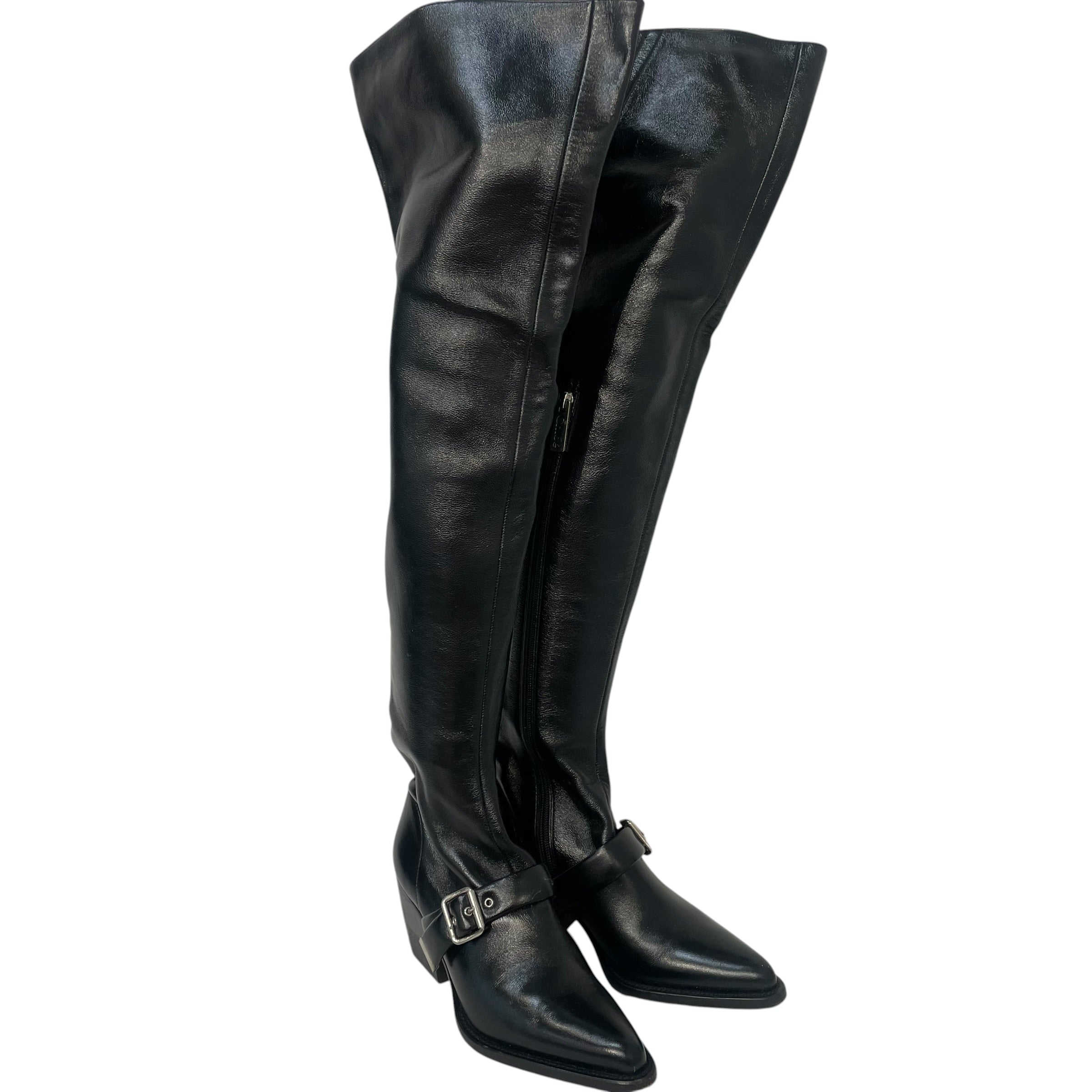 Chloe/Long Boots/EU 38.5/Leather/BLK/tall buckle view 1