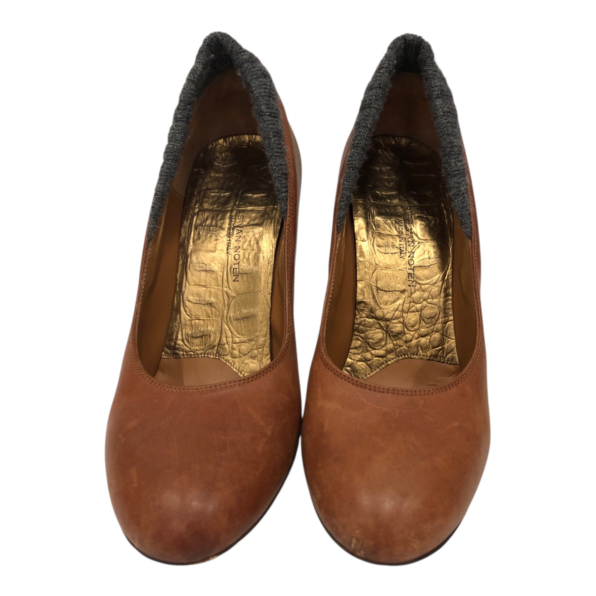 DRIES VAN NOTEN/Heels/US 5.5/Leather/BRW/KNIT ANKLE PIECE view 2