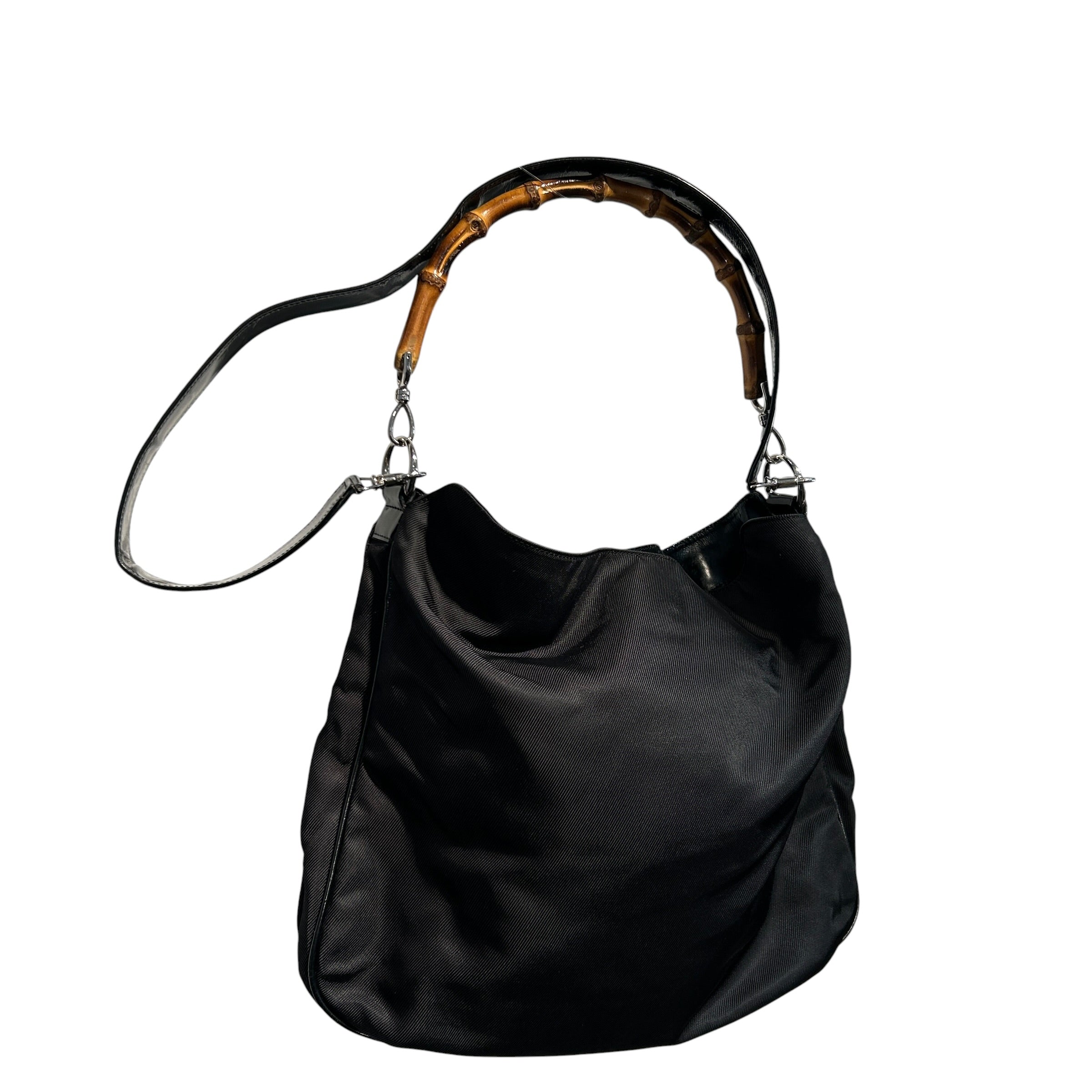 GUCCI/Hand Bag/Nylon/BLK/hobo bamboo handle view 6