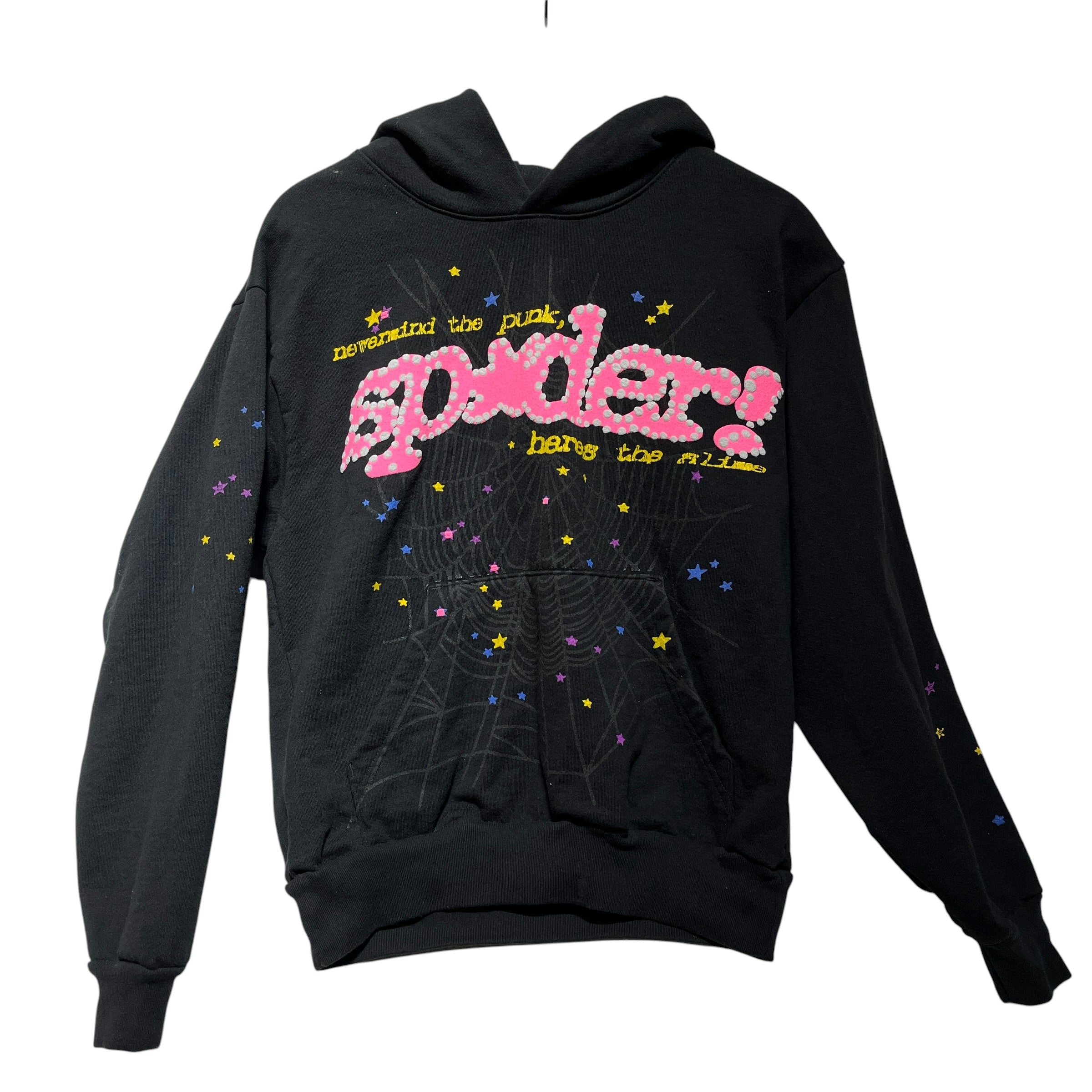 Sp5der/Hoodie/1/Cotton/BLK/NEON PINK LOGO view 1