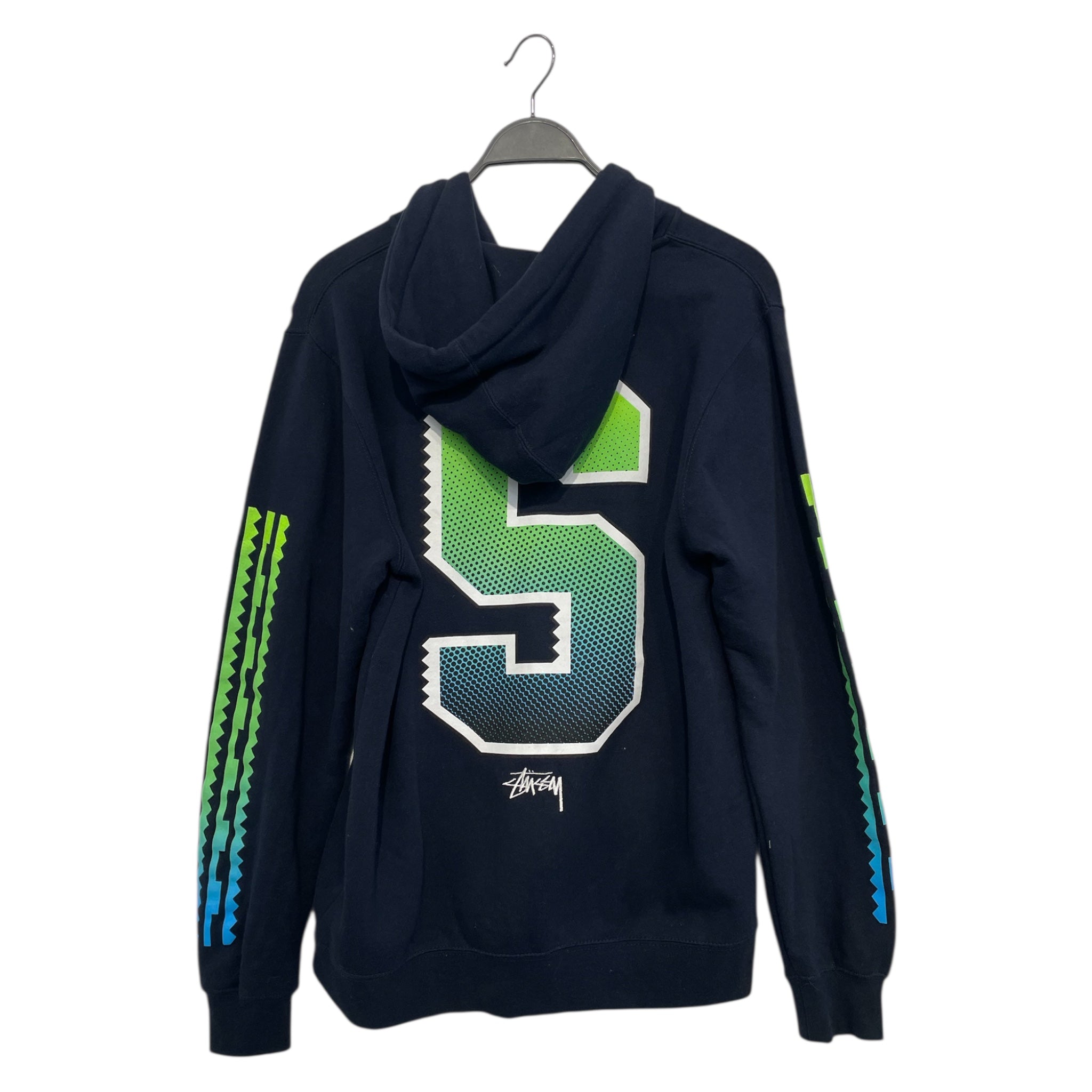 STUSSY/Zip Up Hoodie/M/Graphic/Cotton/NVY/Lime green/Aqua S view 2