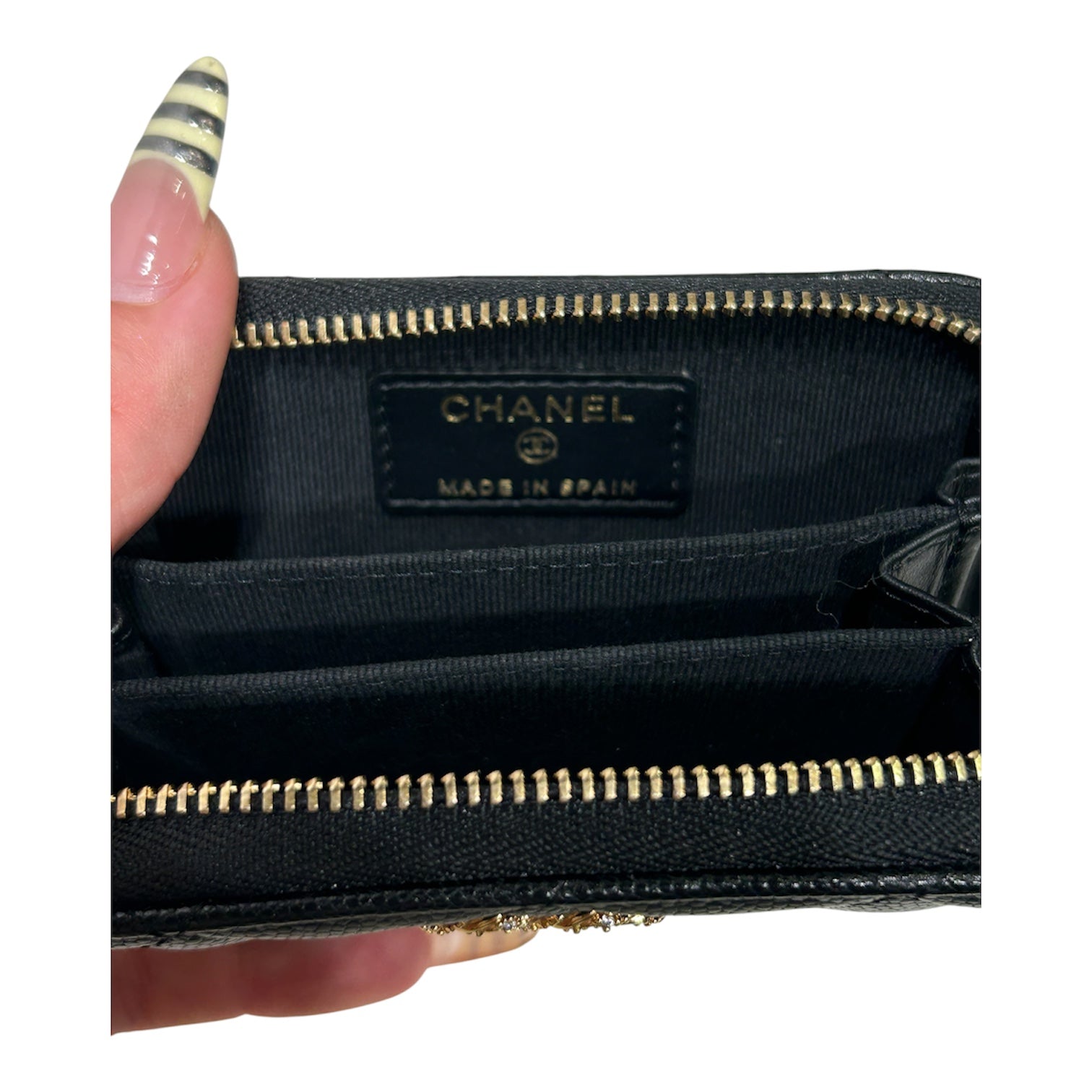 CHANEL/Coin Wallet/Leather/BLK/L's/ENCRUSTED LAMBSKIN QUILTED ZIP view 3