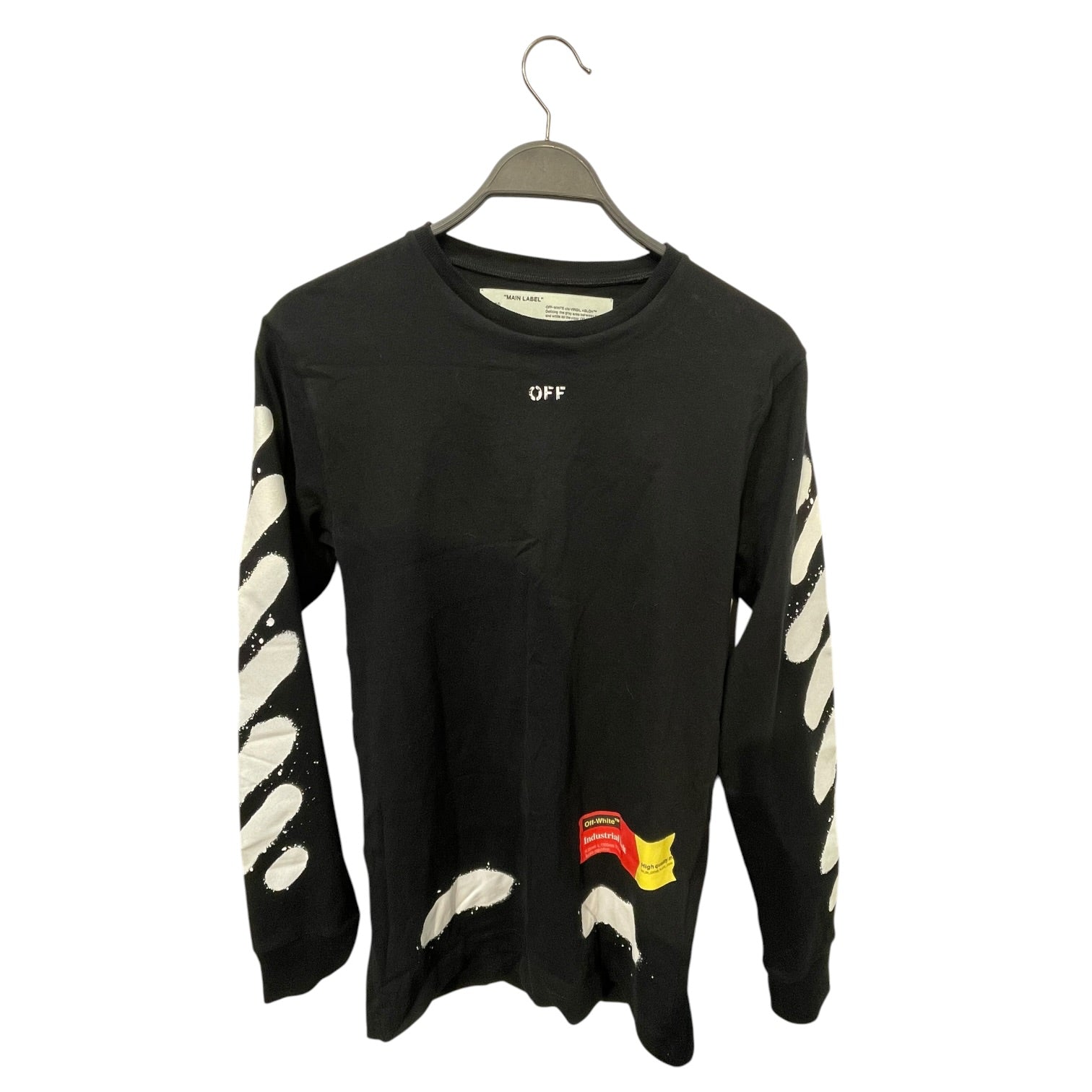 OFF-WHITE/LS T-Shirt/S/Stripe/Cotton/BLK/spray paint lines view 1