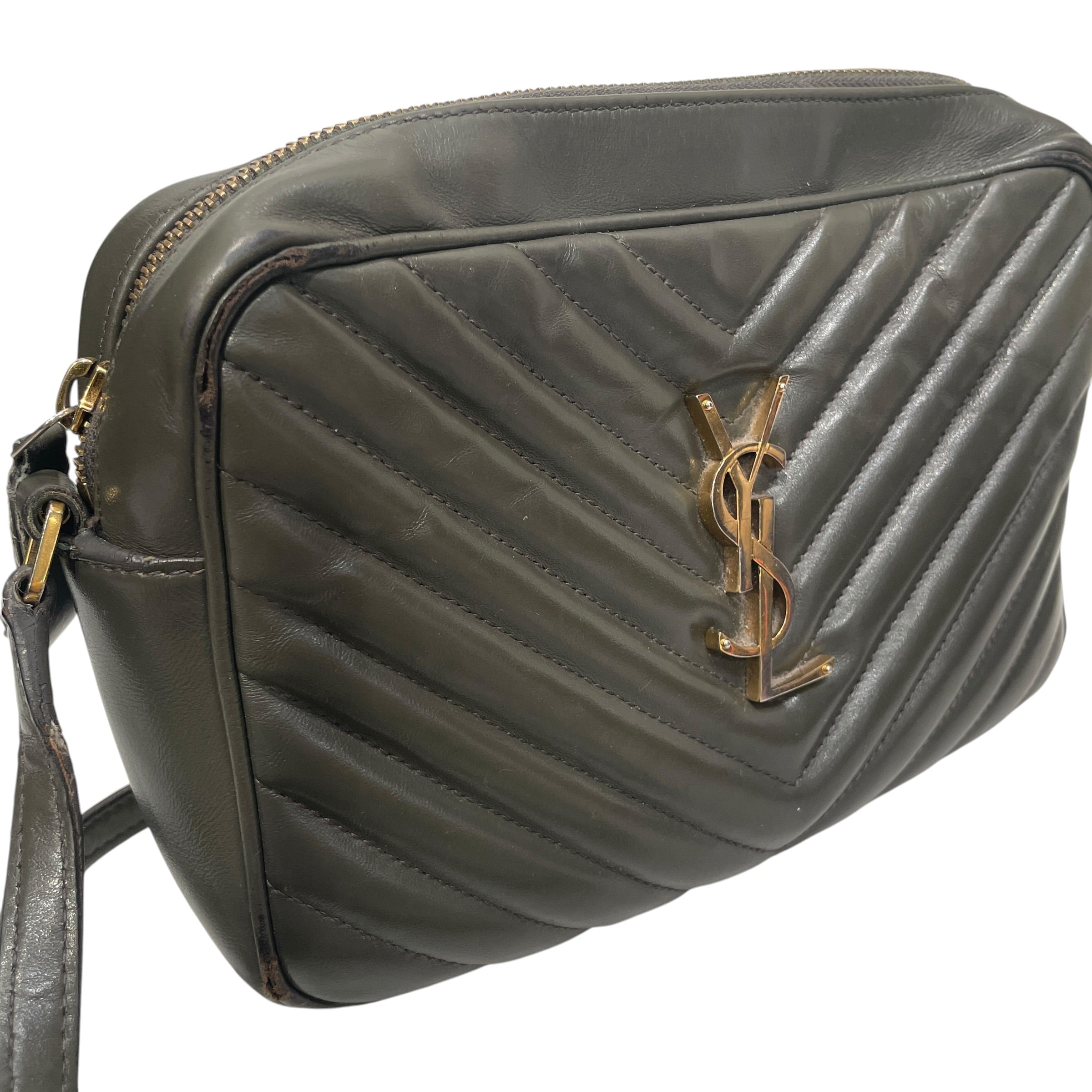 YVES SAINT LAURENT/Cross Body Bag/Stripe/Leather/GRY/CALFSKIN CAMERA BAG view 5