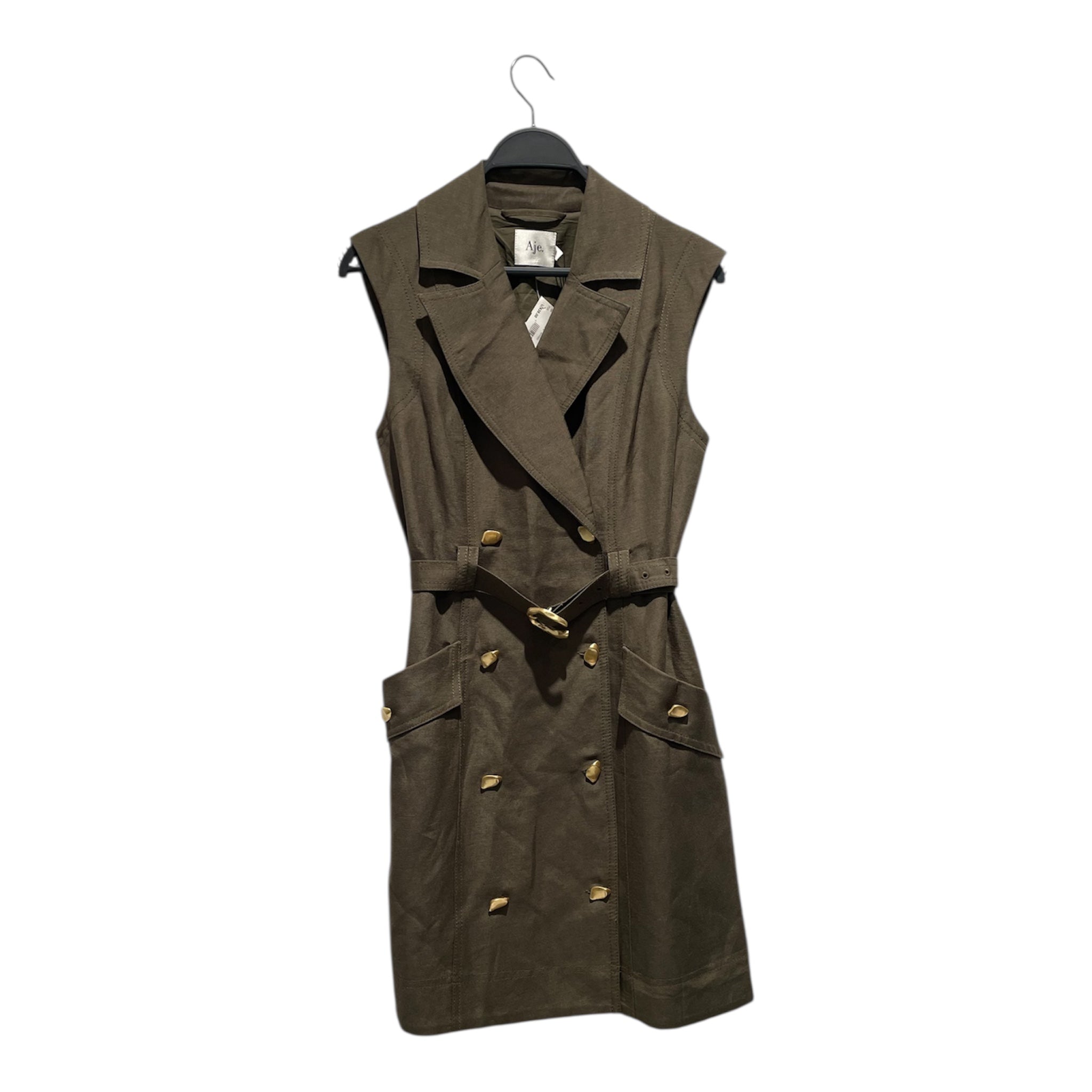 AJE/SL Dress/8/Linen/GRN/Midi Length/GOLD BUTTON/BELT TAILORED view 1