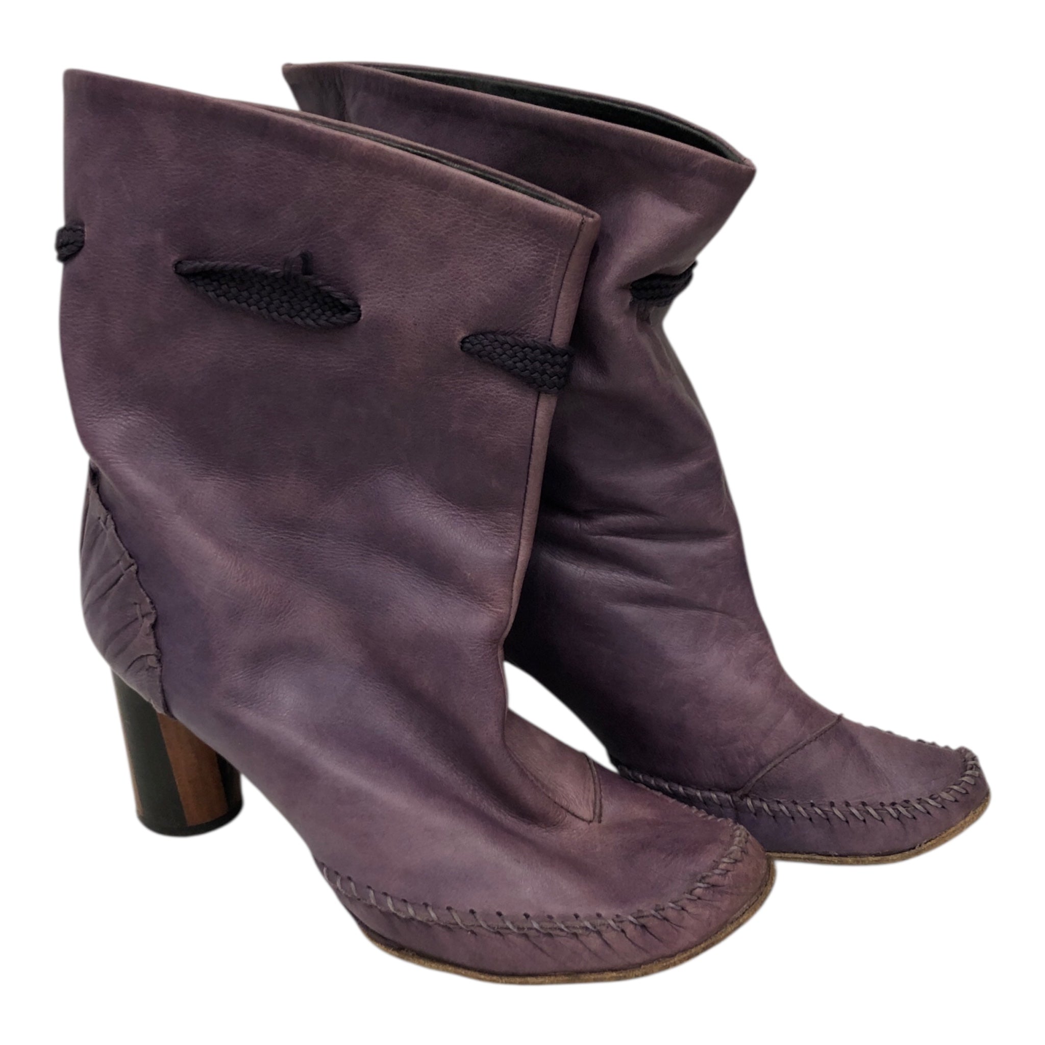 GEORGINA GOODMAN/Booties/US 5.5/Leather/PPL/WOVEN SHOE LACE WOOD HEEL view 2