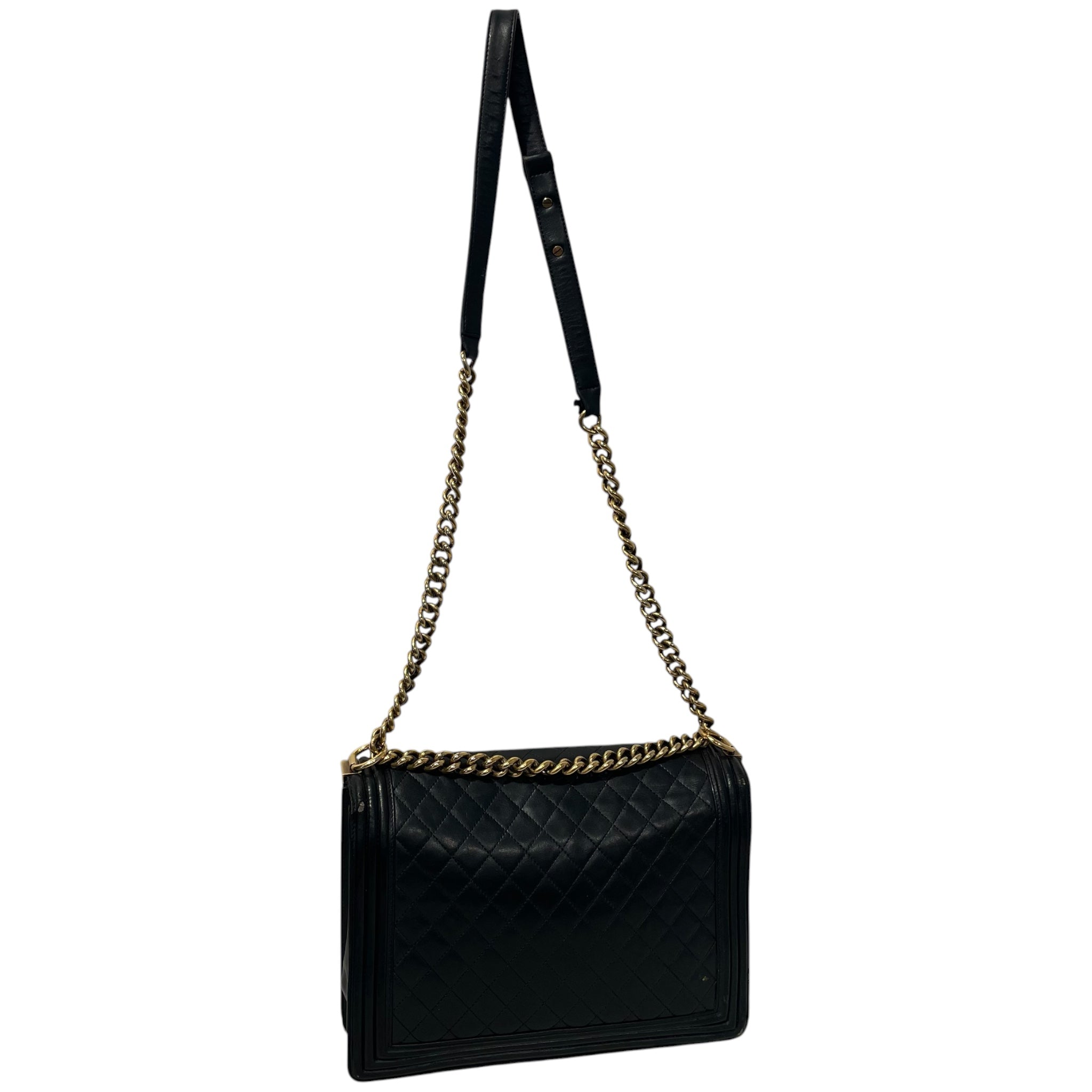 CHANEL/Cross Body Bag/Leather/BLK/Larga Boy Flap view 2