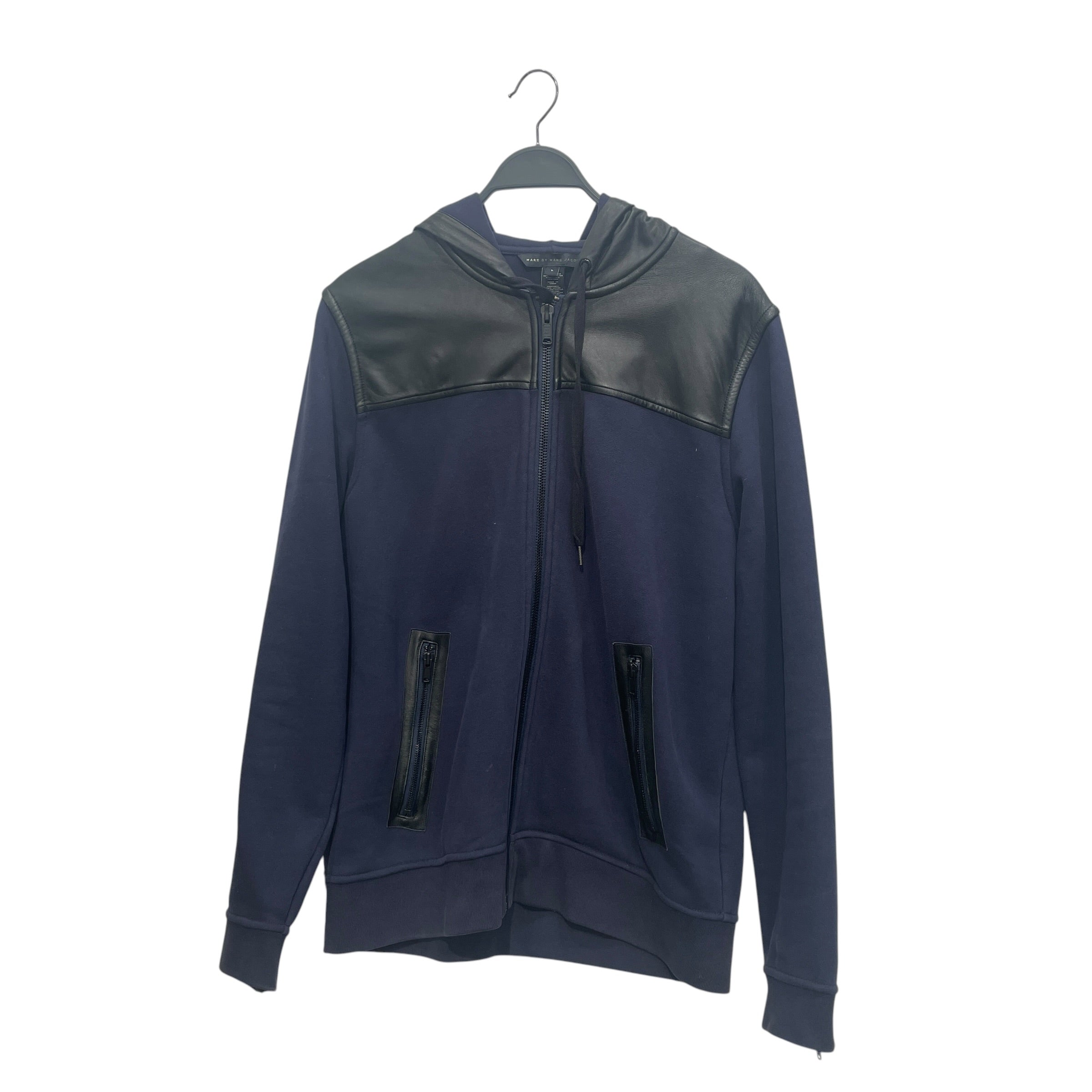 MARC BY MARC JACOBS/Jacket/L/Cotton/NVY/ink blue/black leather hood view 1