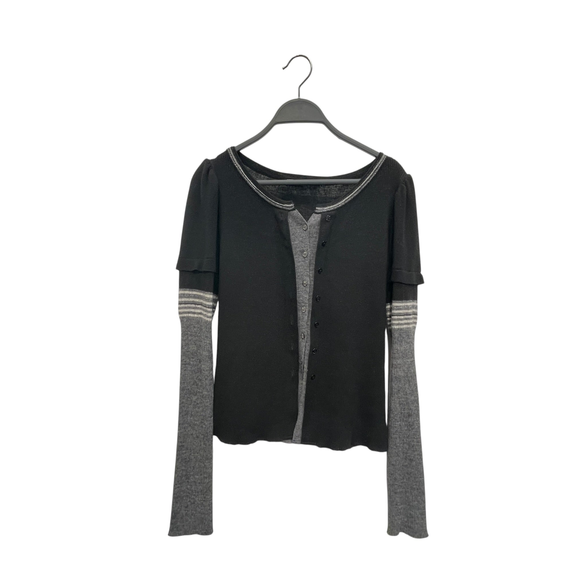 MARITHE FRANCOIS GIRBAUD/Cardigan/2/Wool/BLK/GREY SLEEVE DOUBLE BUTTONS view 1
