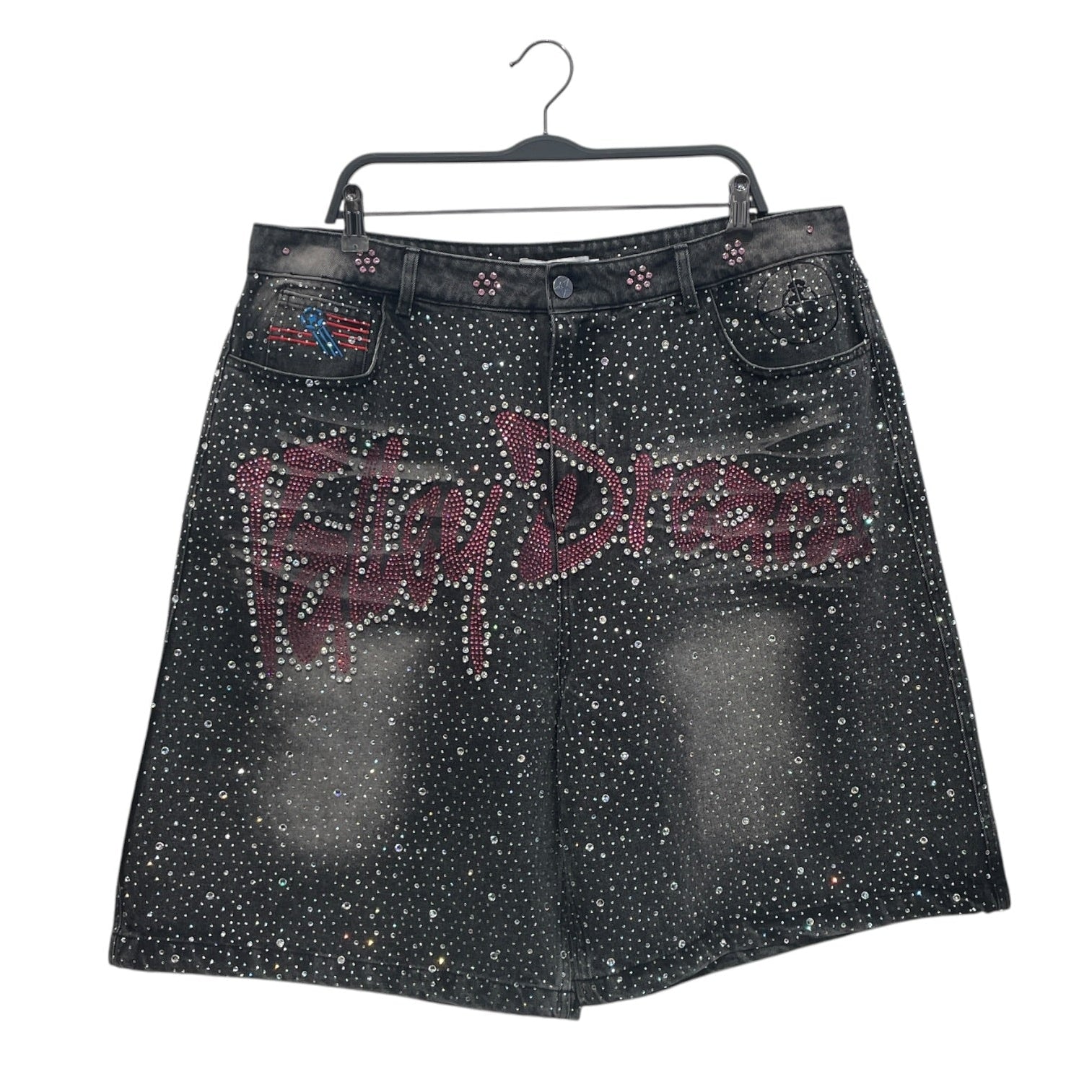 Vale/Shorts/38/Denim/GRY/All Over Print/RHINESTONES PNK LOGO FRNT view 1