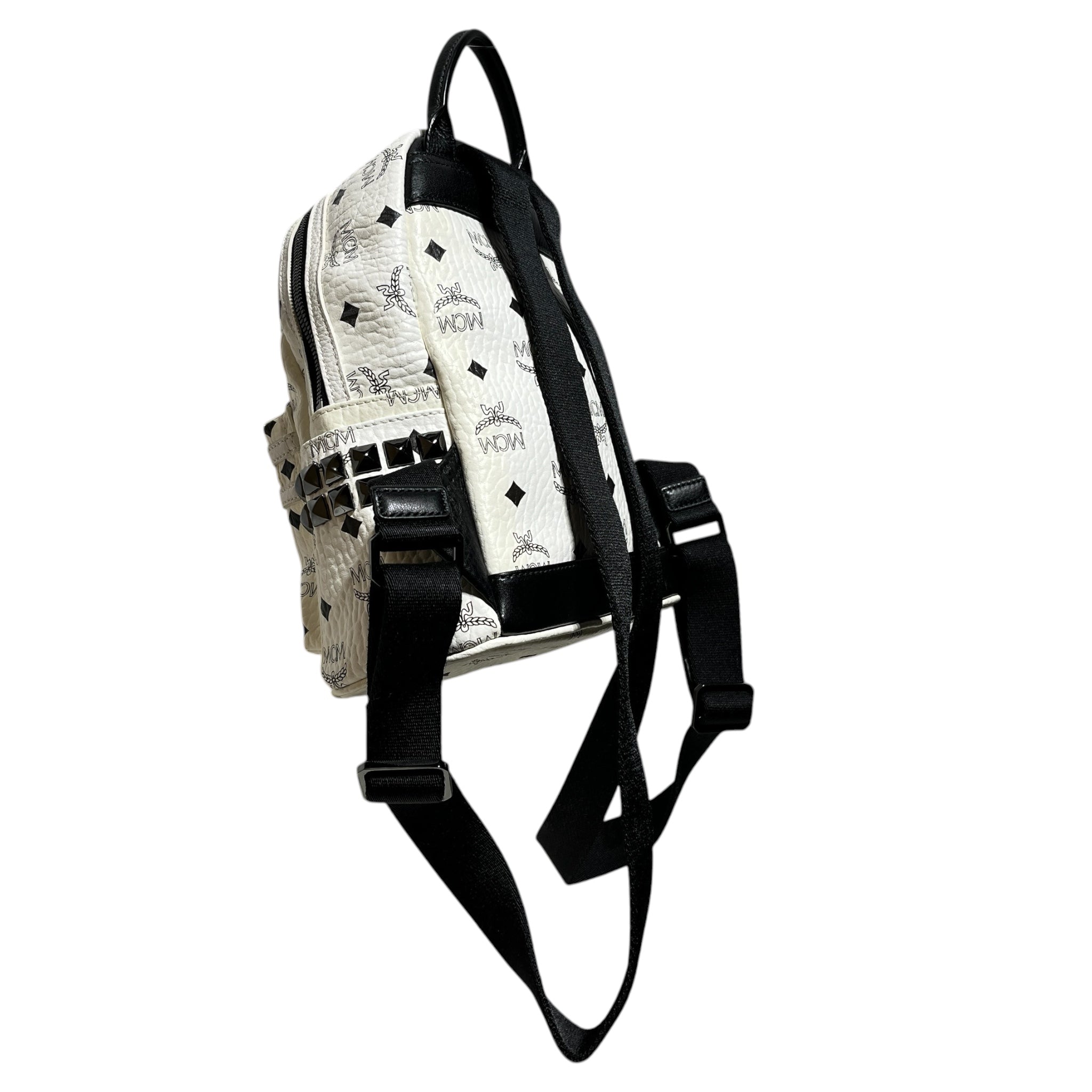 MCM/Backpack/Monogram/Leather/WHT/black studded mini view 4
