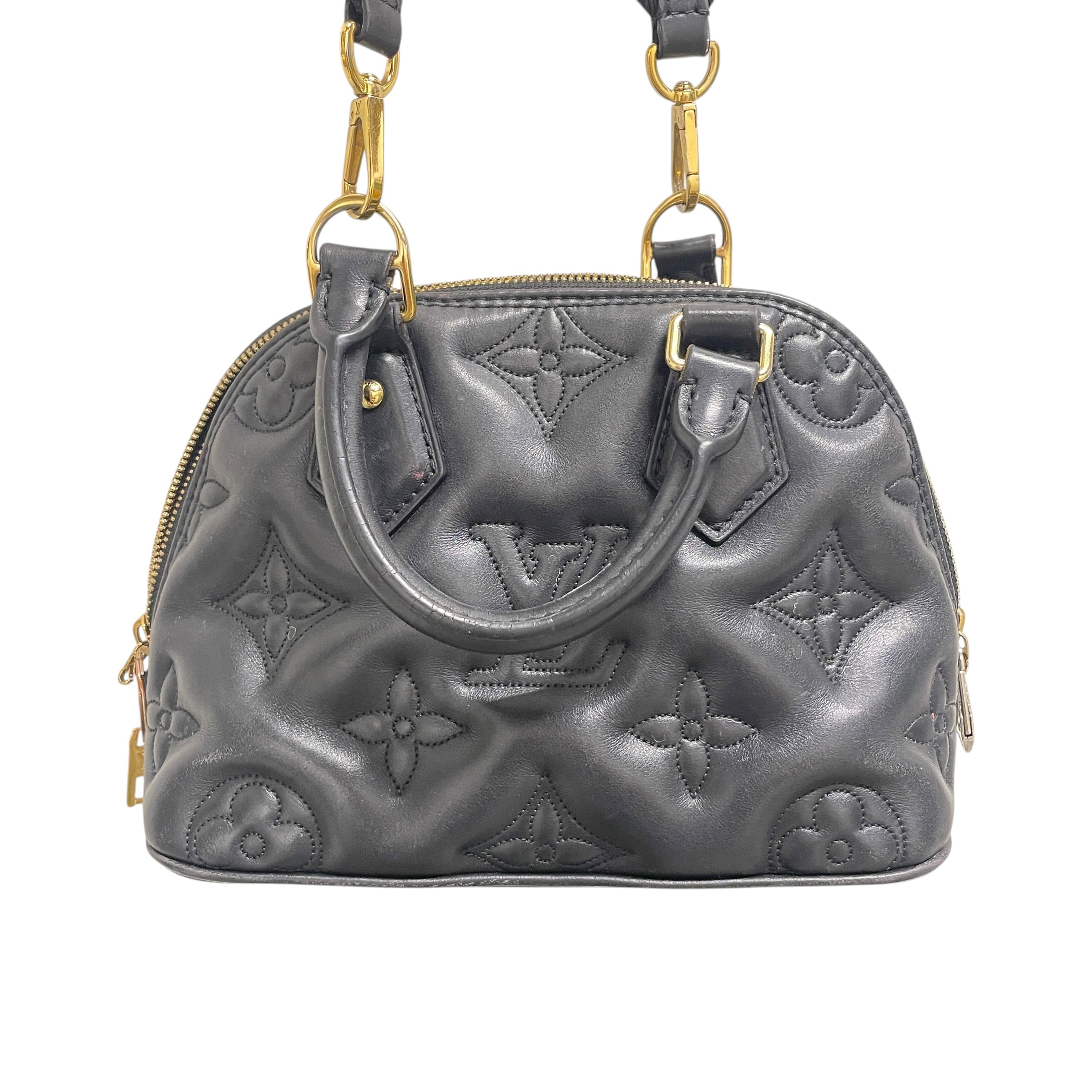 LOUIS VUITTON/Clutch Bag/Leather/BLK/idented monagram view 3