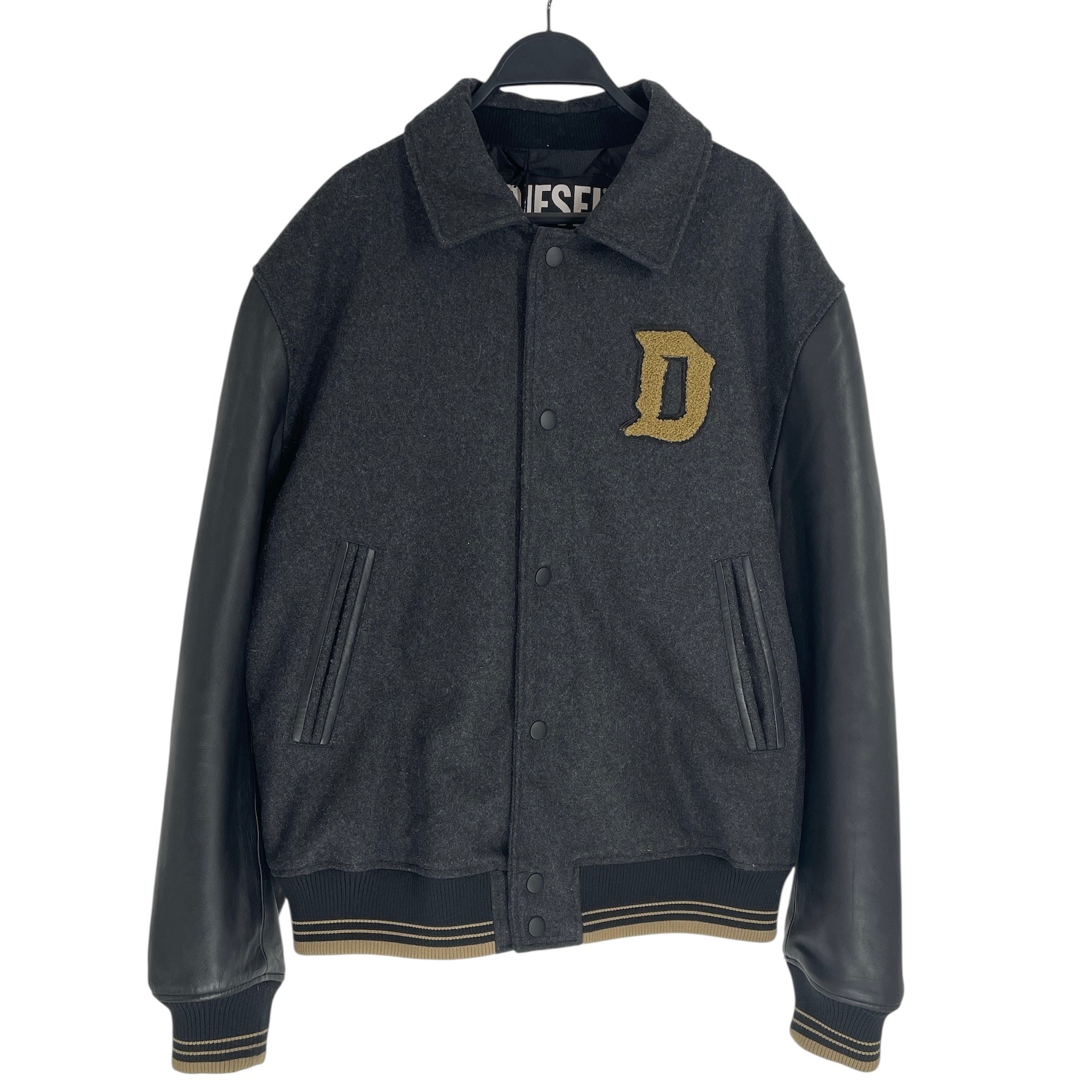 DIESEL/Souvenir Jkt/XL/Wool/GRY/LAMBSKIN SLEEVES GOLD LETTERIN view 1