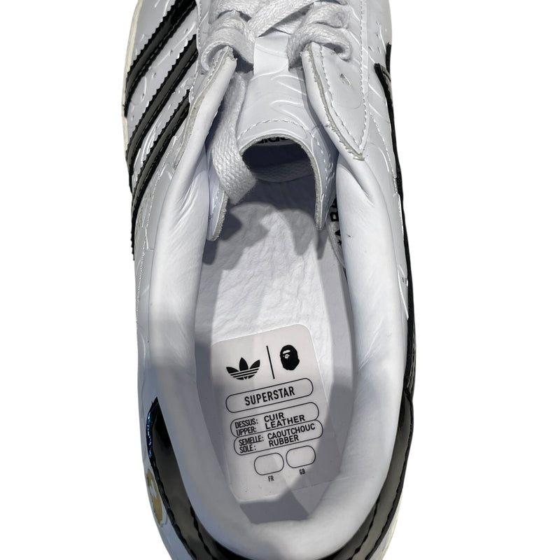 adidas/A BATHING APE/Low-Sneakers/US 10/Stripe/Leather/WHT/EMBOSSED SUPERSTAR