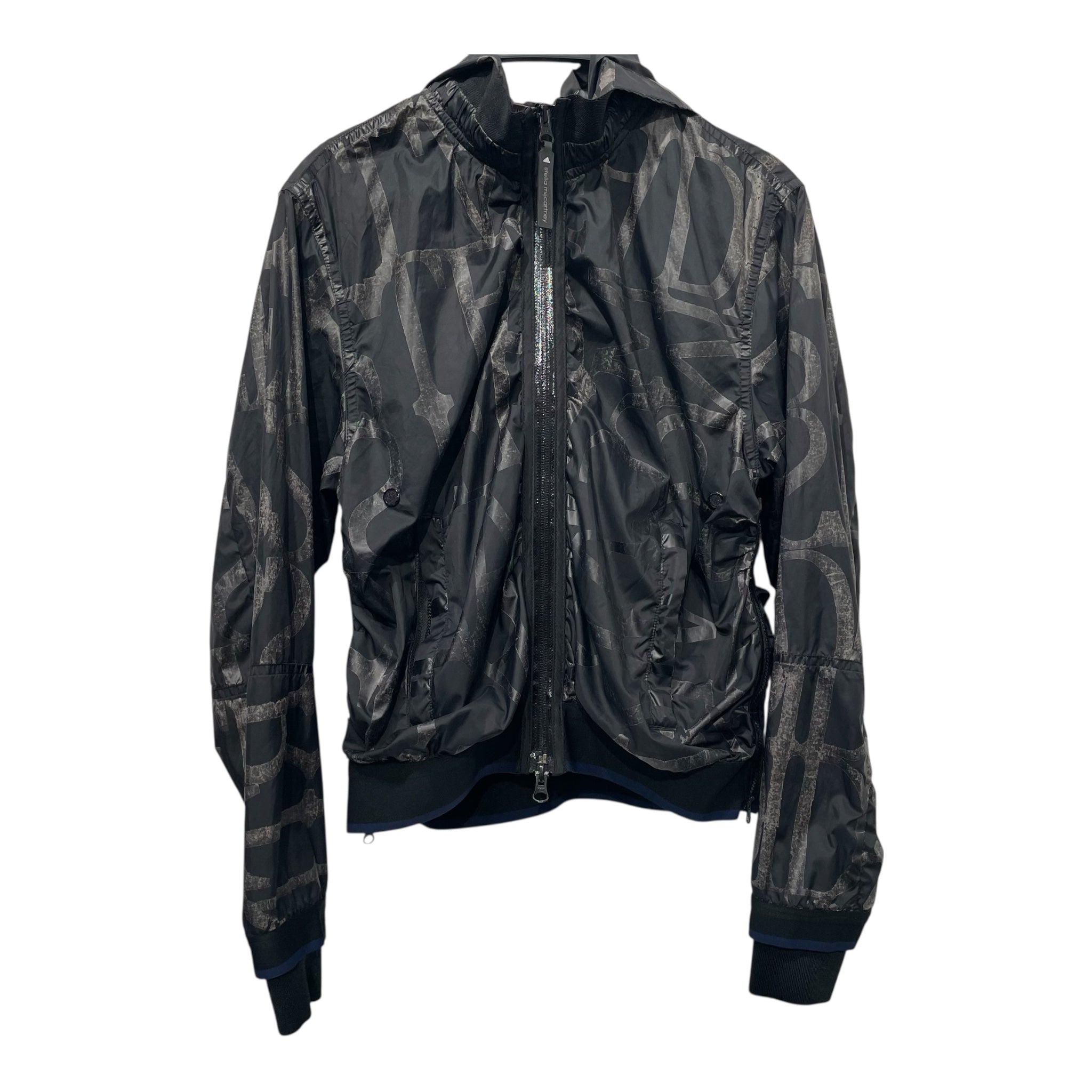 adidas by Stella McCartney/Windbreaker/S/All Over Print/Nylon/BLK/ALL OVER LETTERS view 1