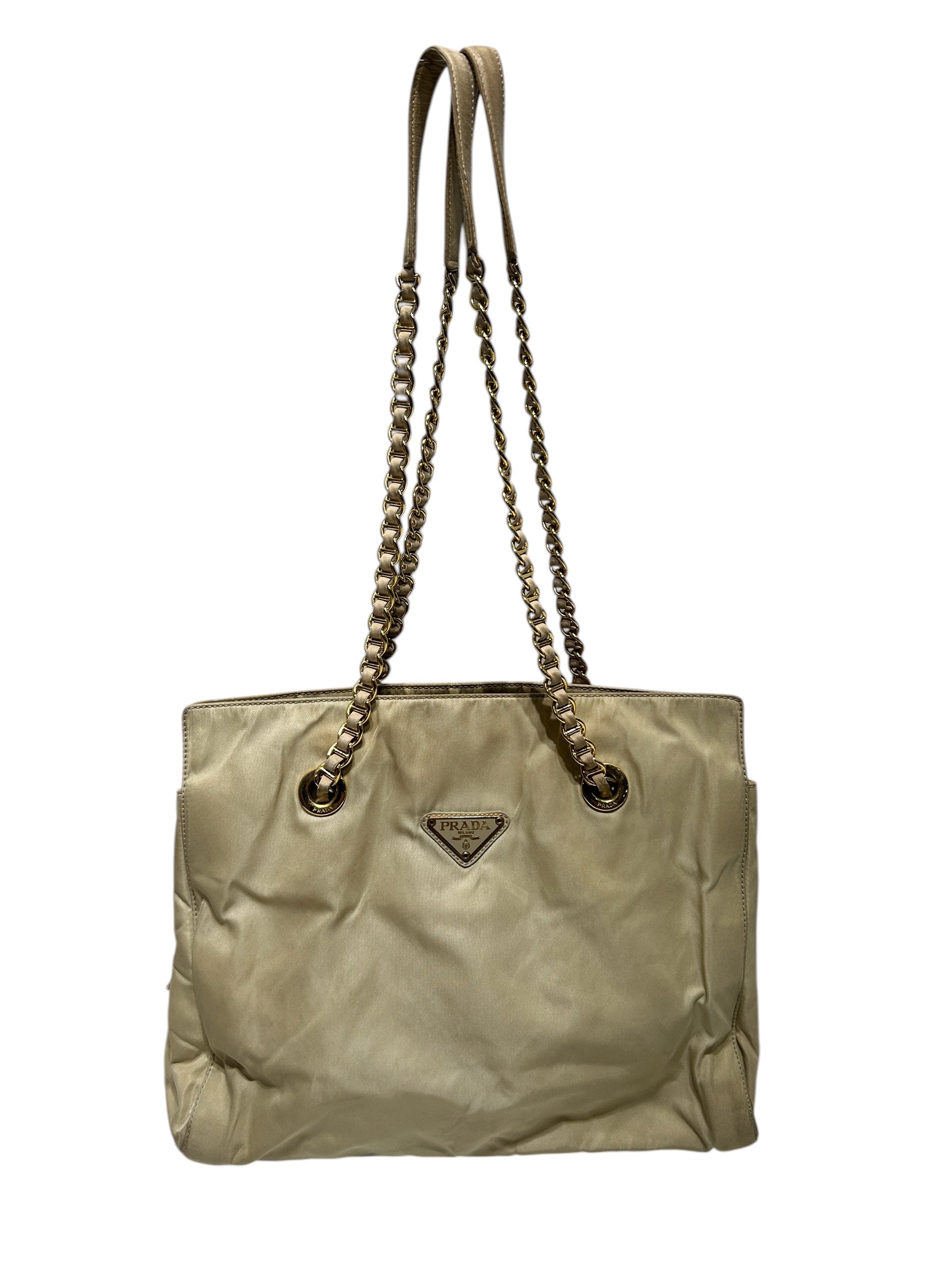 PRADA/Bag/Cotton/CRM/chain handels view 1