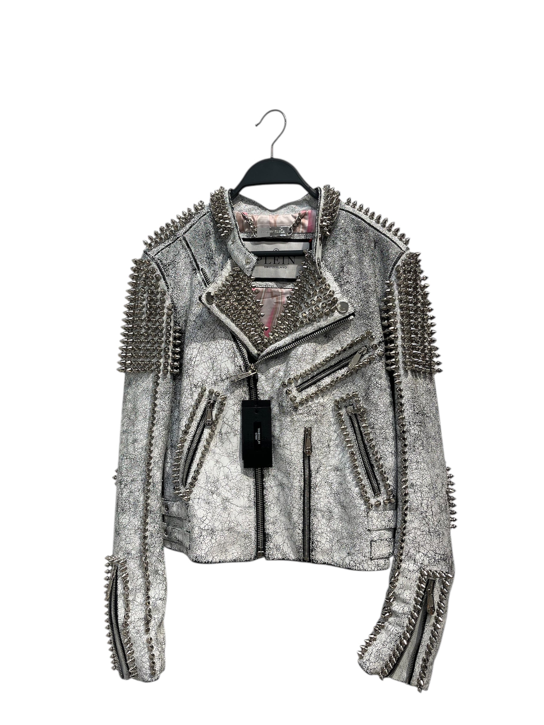 PHILIPP PLEIN/Leather Jkt/Leather/WHT/WHITE PAINTED STUDDED LEATHER view 1