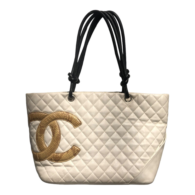 CHANEL/Tote Bag/Leather/WHT/CHANEL PYTHON CAMBON TOTE