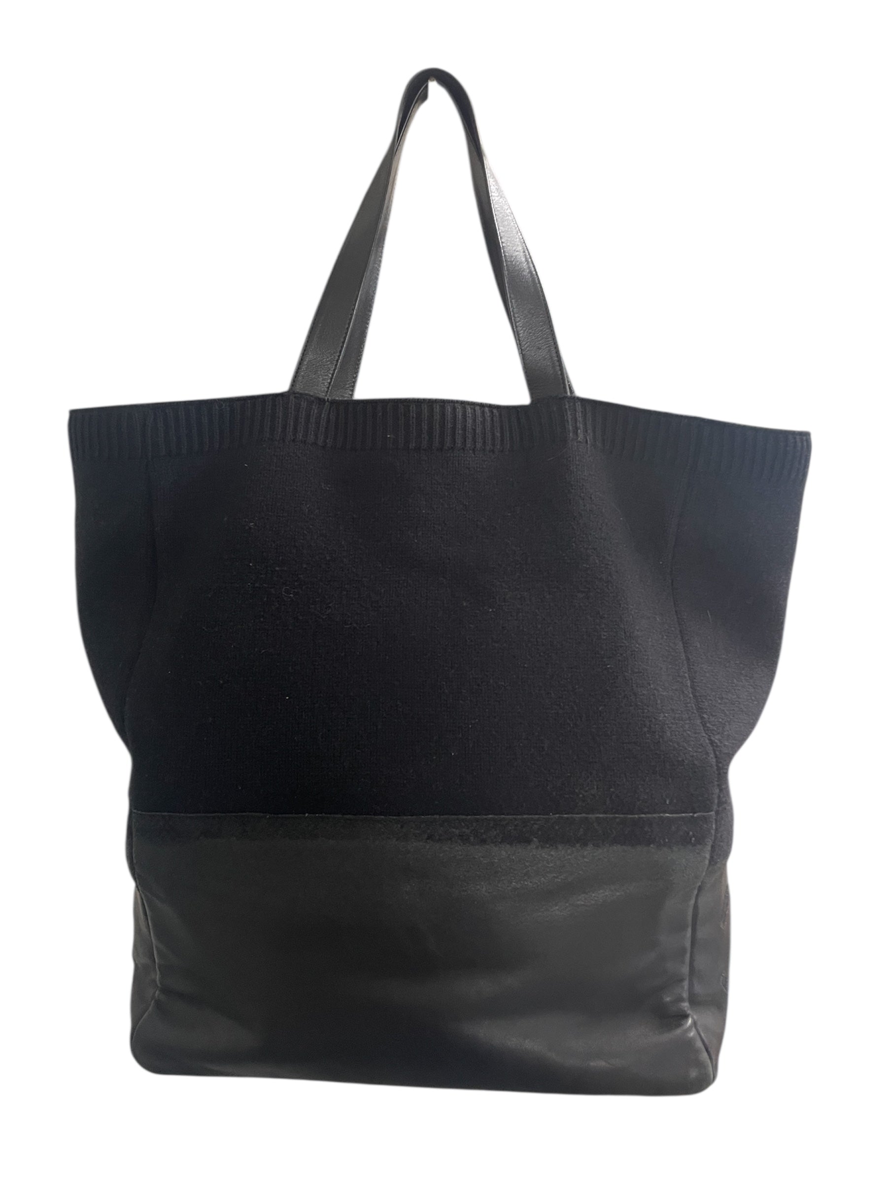 CHANEL/Tote Bag/FREE/BLK/LEATHER/WOOL BLEND view 1
