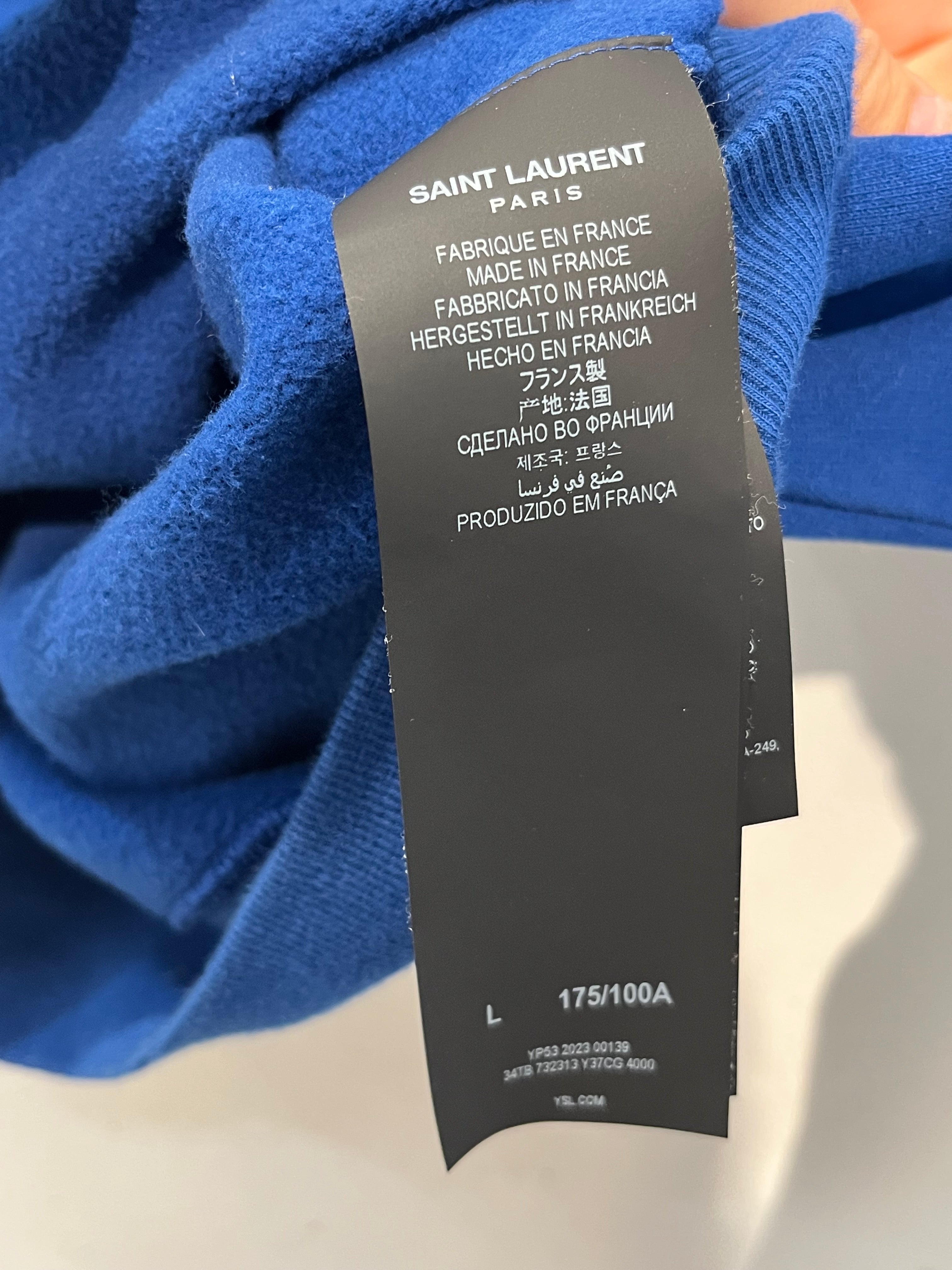 SAINT LAURENT/Hoodie/L/Cotton/BLU/Pullover/732313 embroidered hoodie view 3