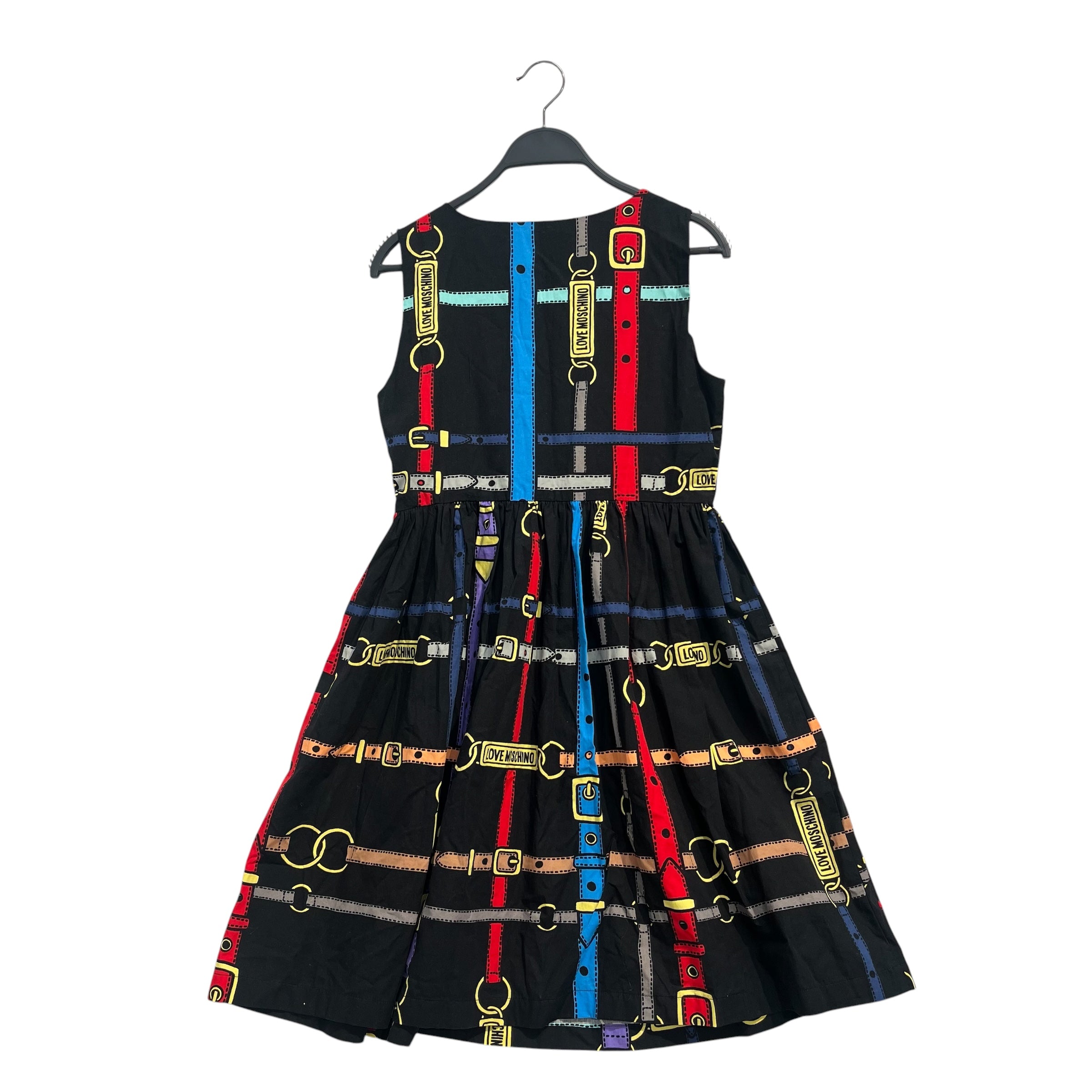LOVE MOSCHINO/SL Dress/24/All Over Print/Cotton/BLK/colorful belt pattern view 2