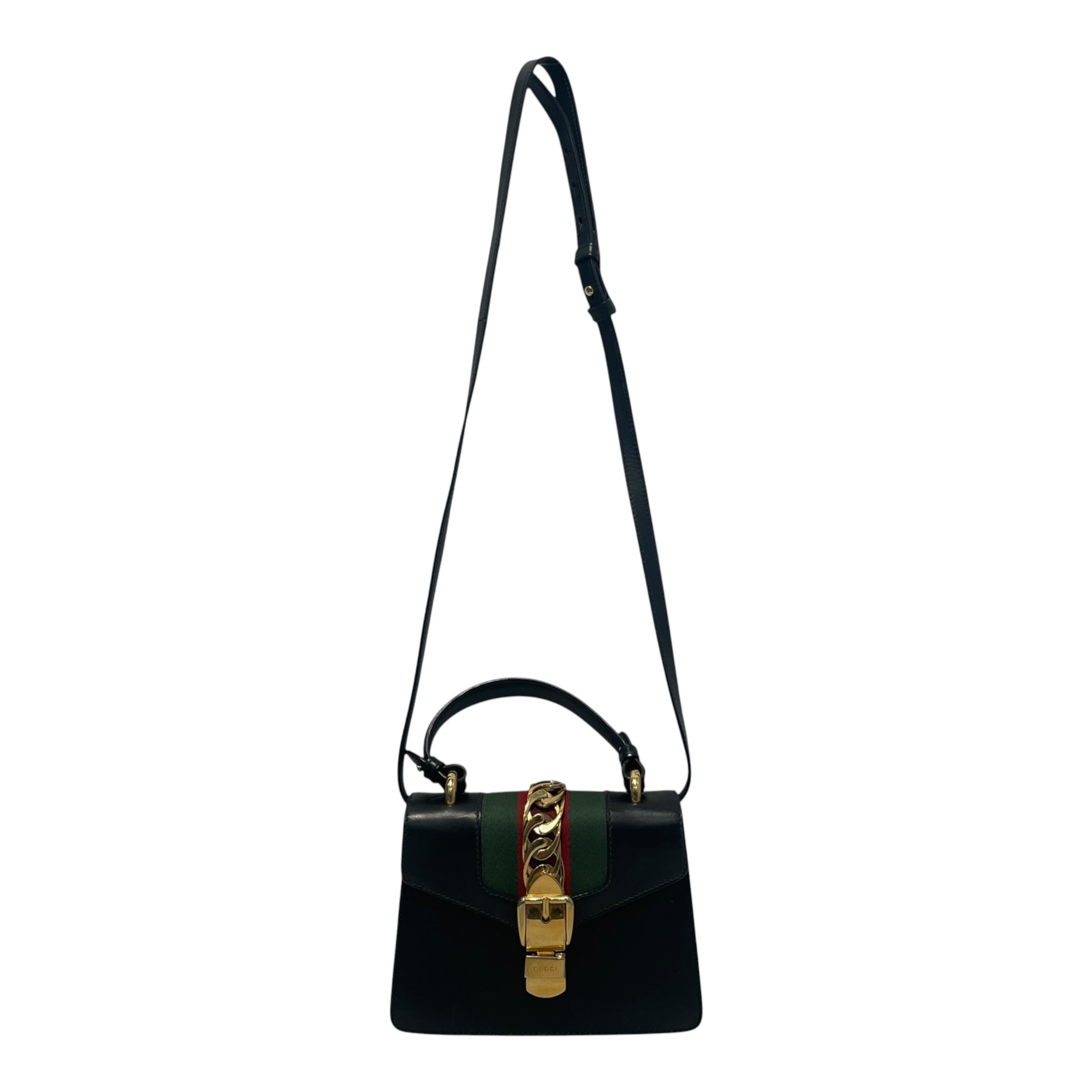 GUCCI/Cross Body Bag/Leather/BLK/Mini Sylvie Top Handle Bag view 1