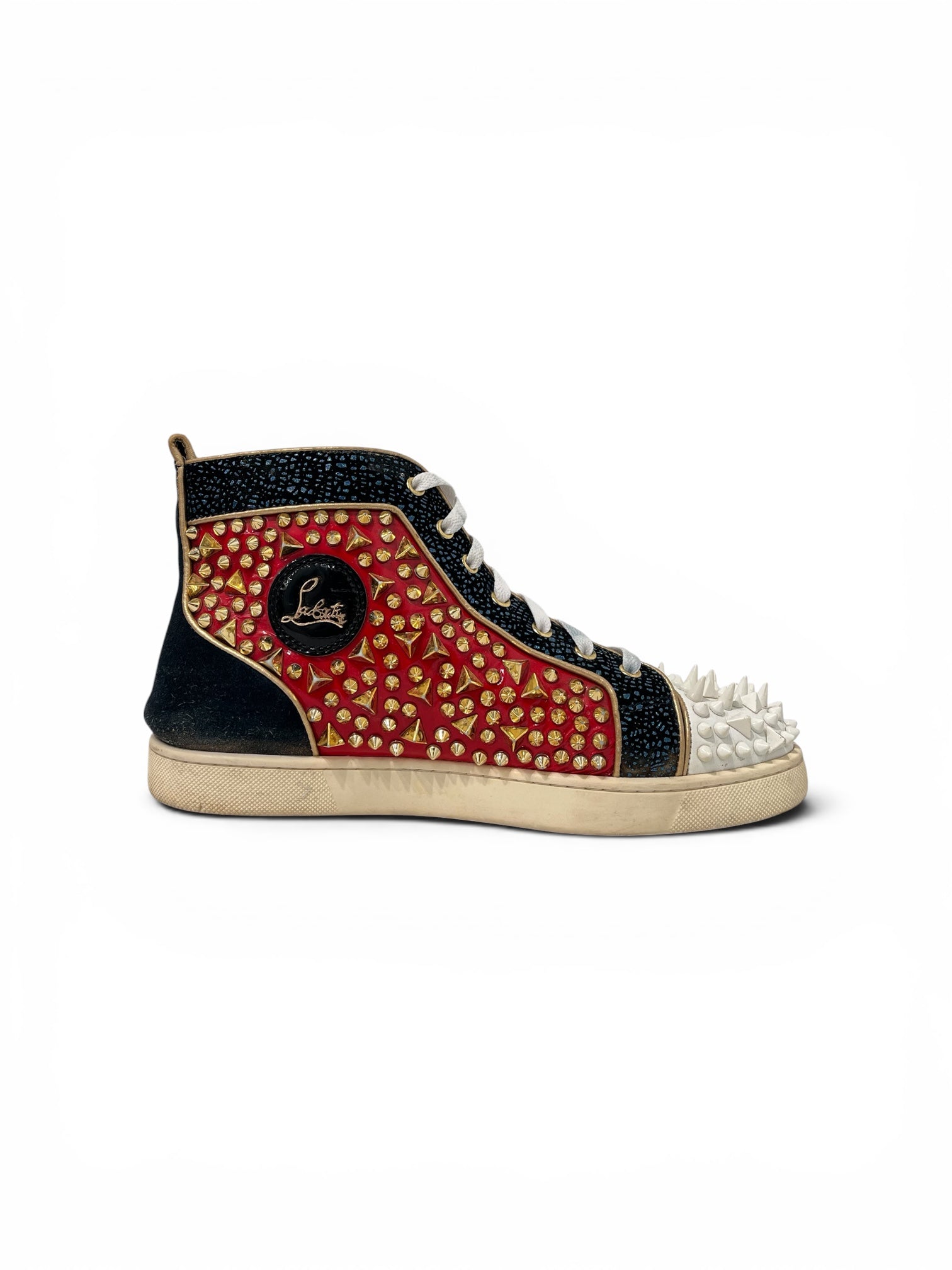 Christian Louboutin/Hi-Sneakers/US 12/Leather/NVY/SPIKE HI TOP USA COLORS view 4