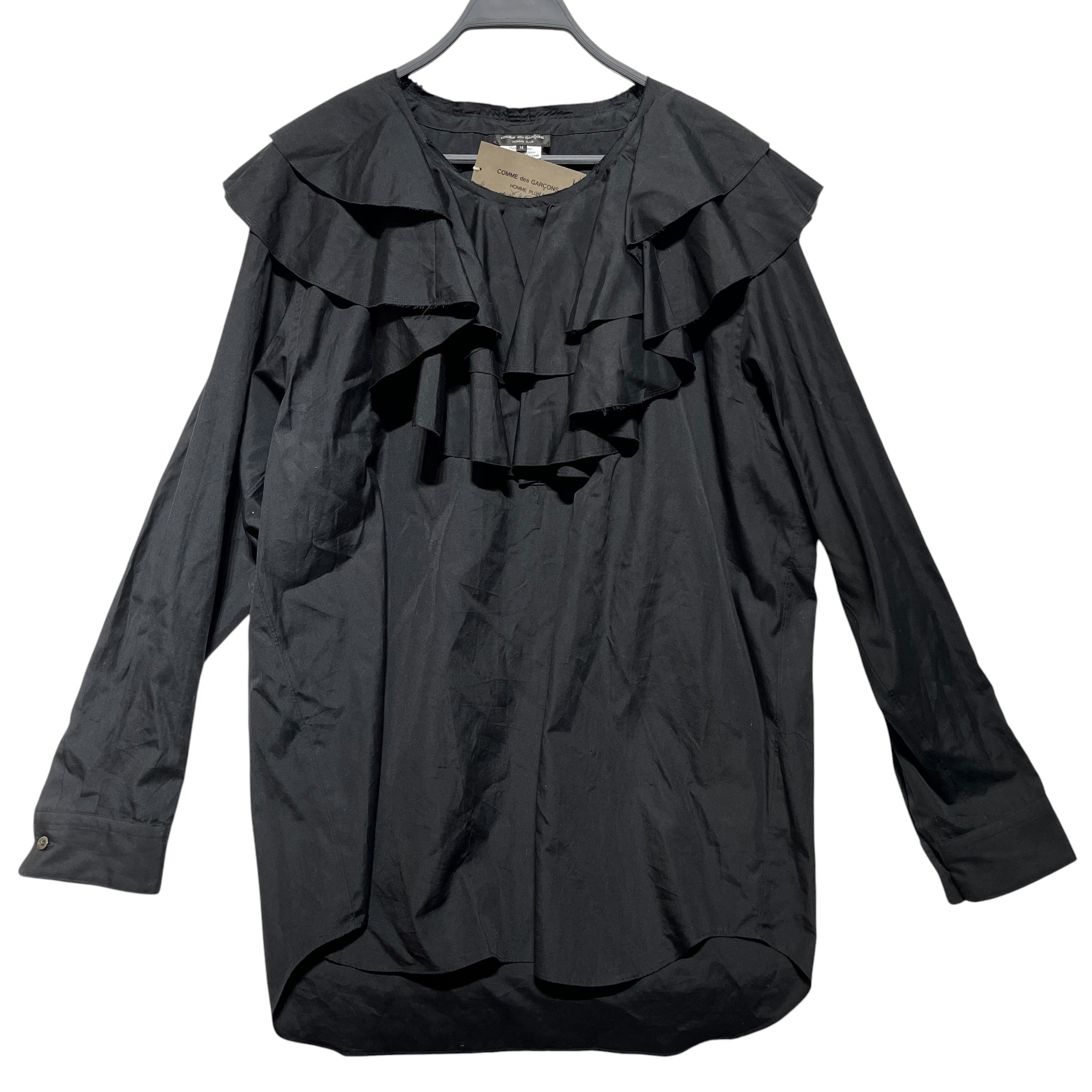 COMME des GARCONS HOMME PLUS/LS Blouse/M/Cotton/BLK/RUFFLE COLLAR (NWT) view 1