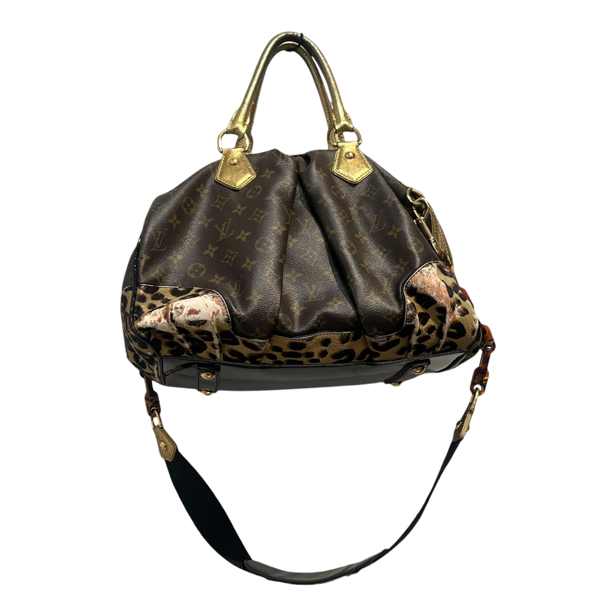 LOUIS VUITTON/Hand Bag/Monogram/BRW/gold accent with leopord bottm view 3
