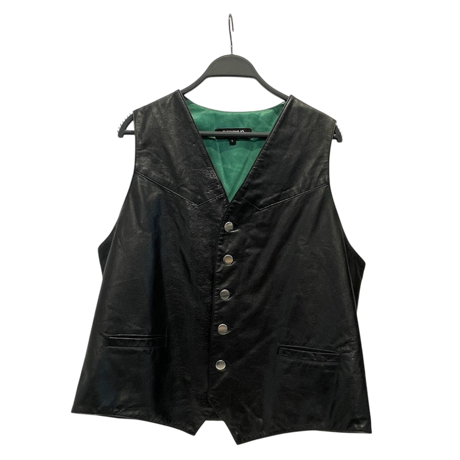THEOPHILIO/Vest/L/Leather/BLK/LAMBSKIN LEATHER, GRN LINING view 1