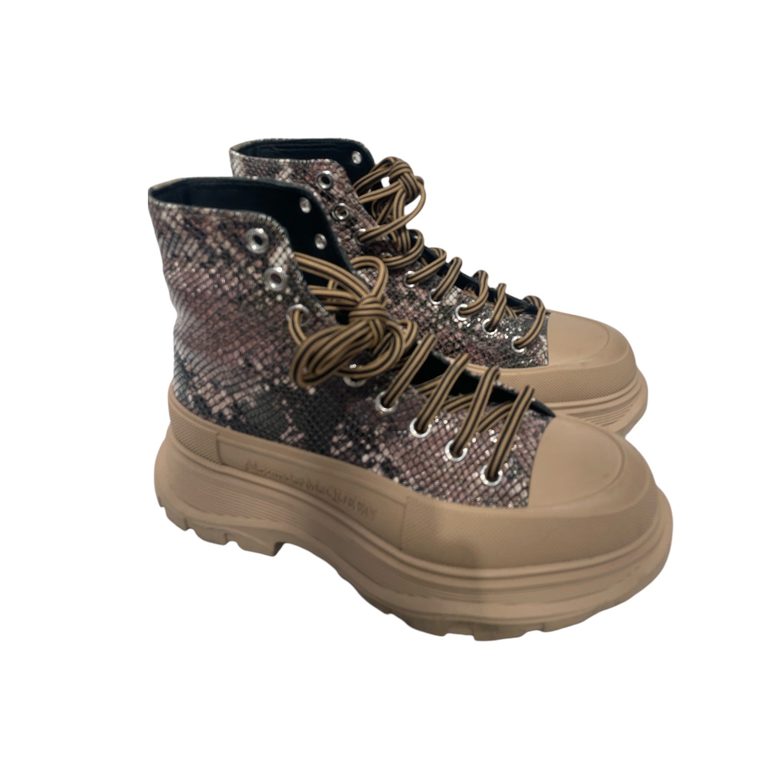 Alexander McQueen/Hi-Sneakers/US 7/Animal Pattern/Leather/BEG/python high top view 1