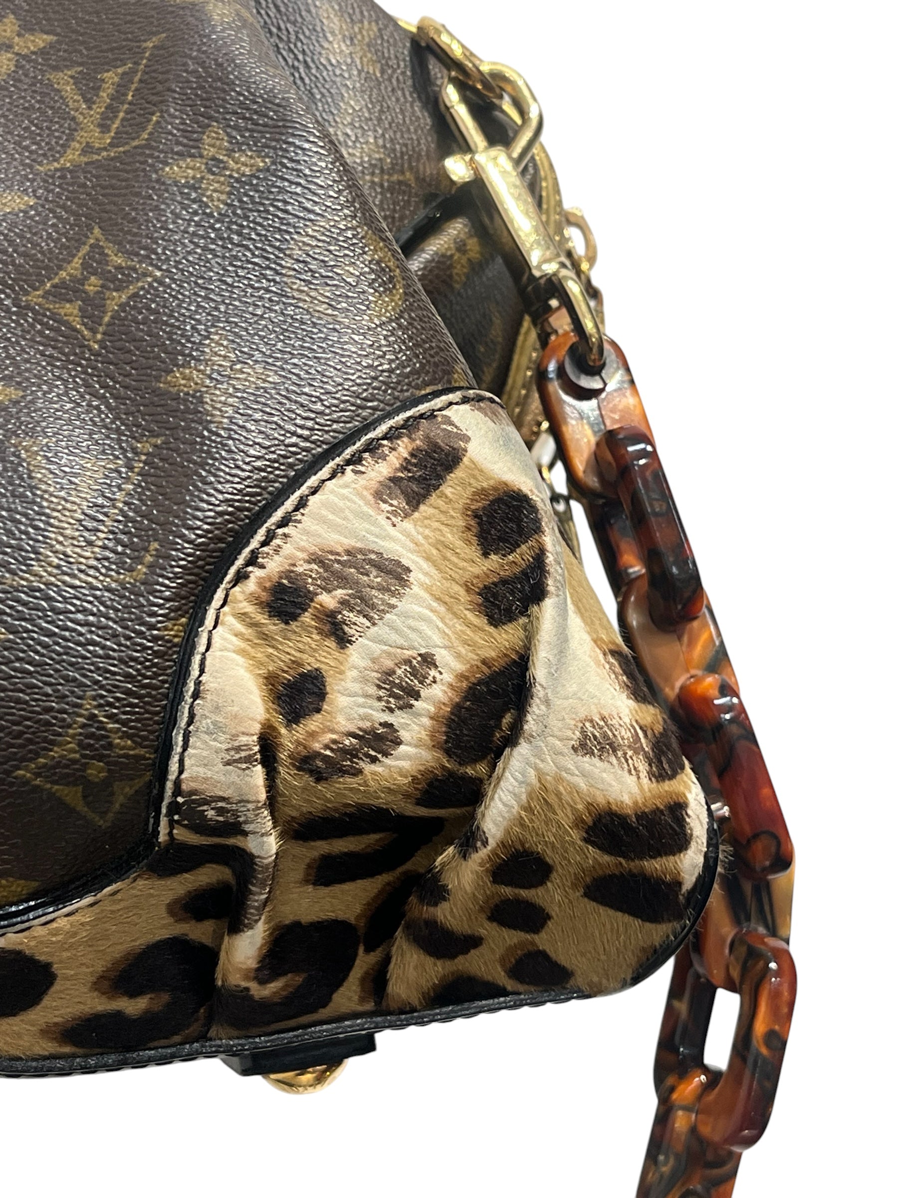 LOUIS VUITTON/Hand Bag/Monogram/BRW/gold accent with leopord bottm view 8