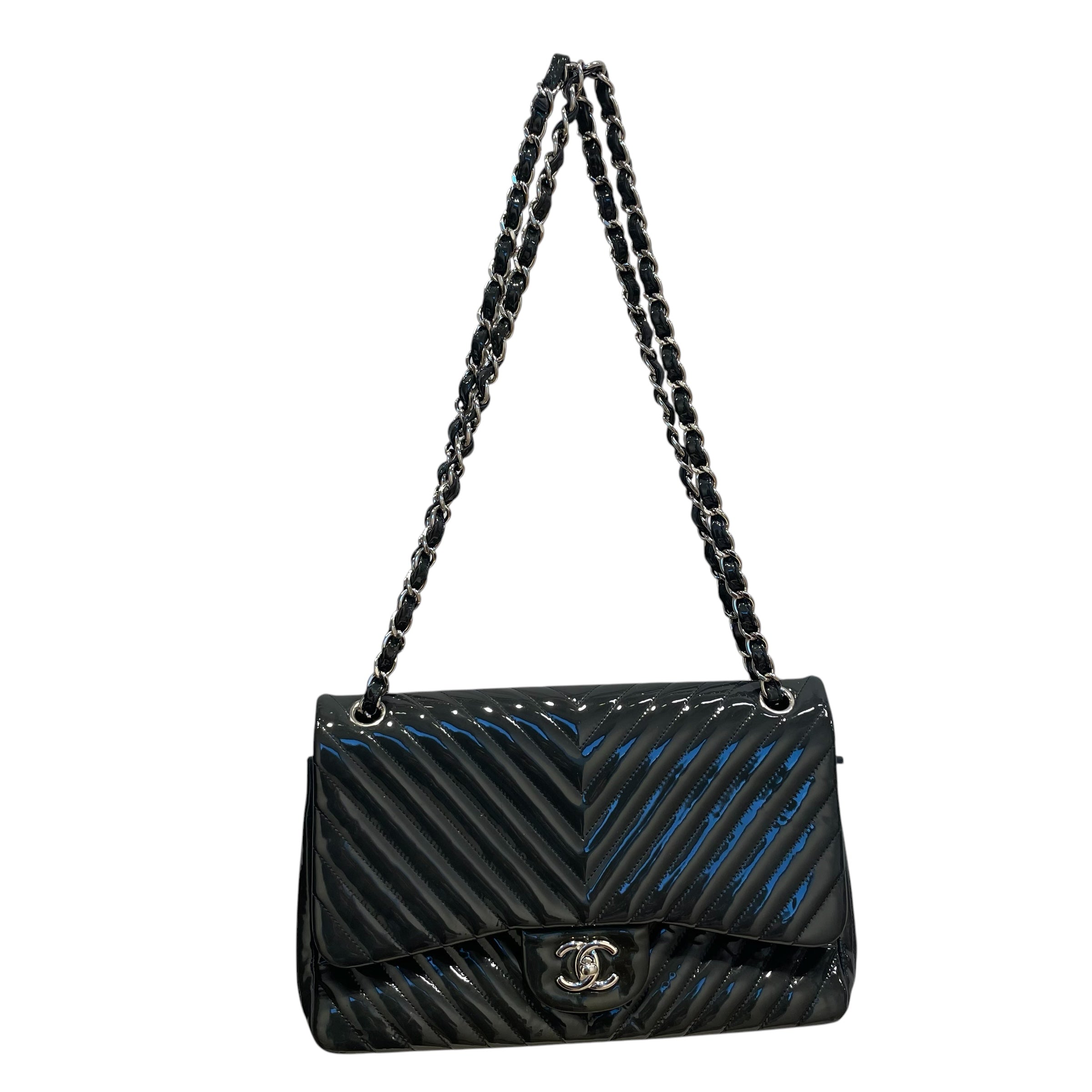 CHANEL/Hand Bag/Leather/GRN/classic/silver-tone logo view 1