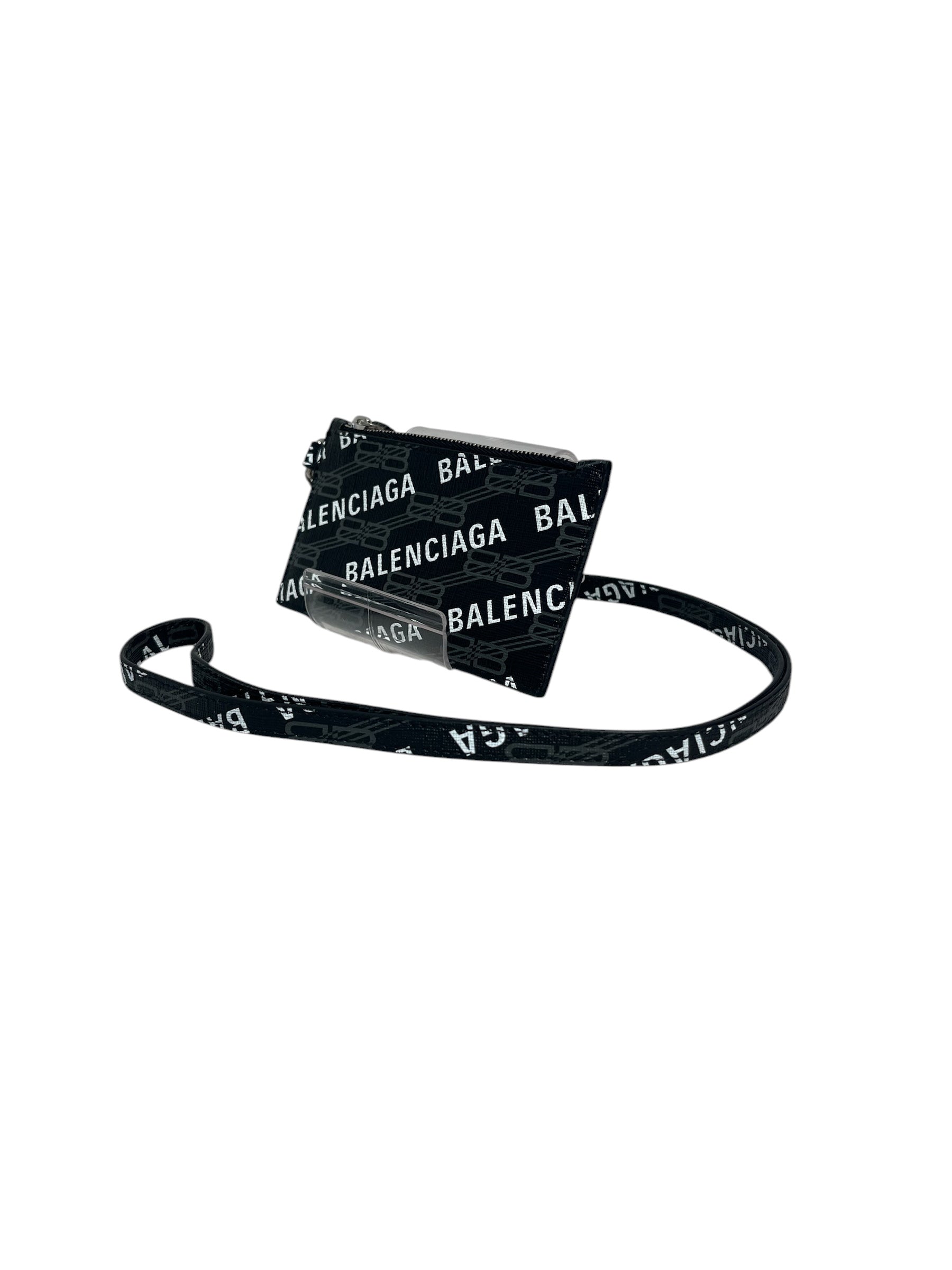 BALENCIAGA/Wallet/Monogram/Leather/BLK/bb white logo long straphandle view 2