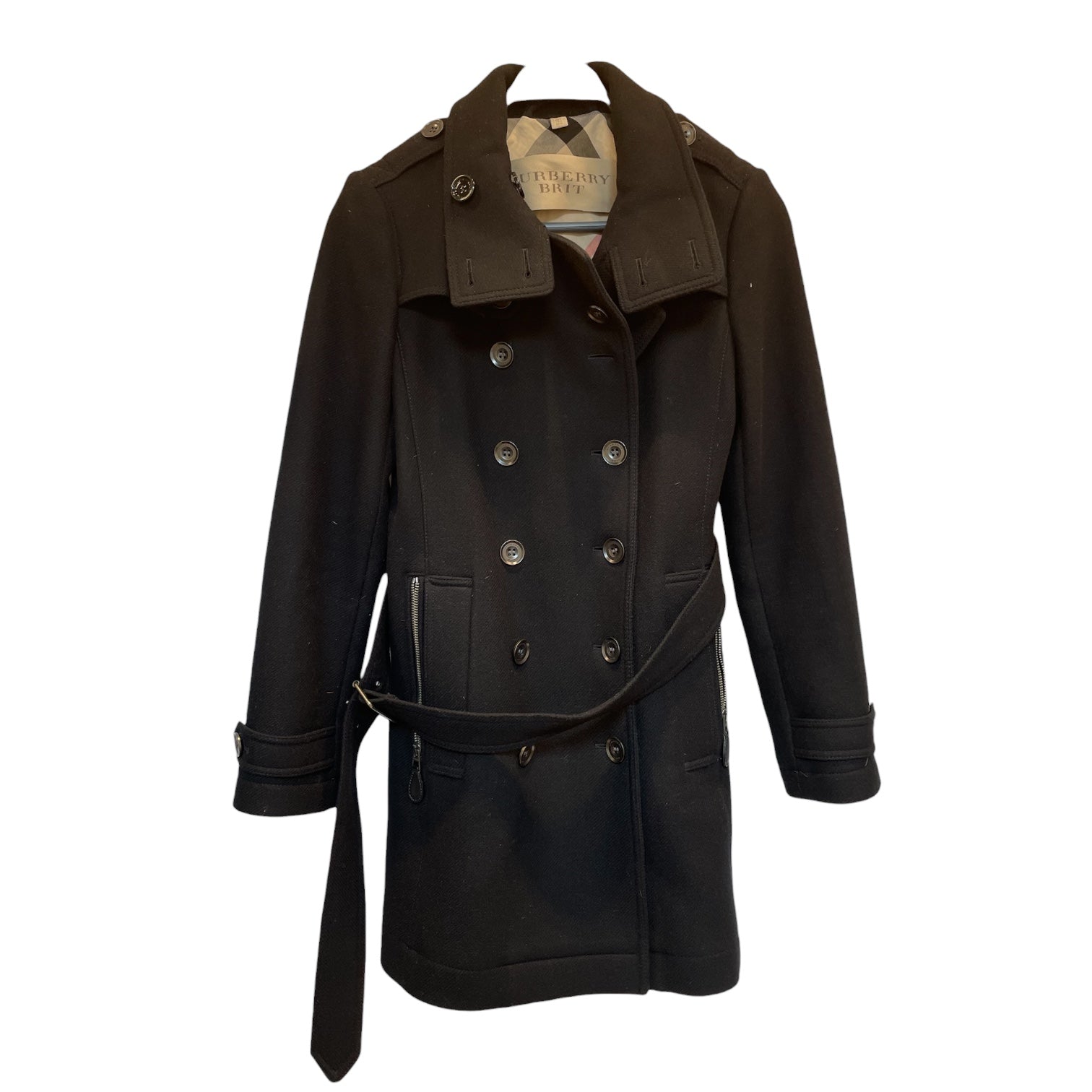 BURBERRY BRIT/Peacoat/6/Wool/BLK/DOUBLE BUTTONS/ WAIST TIE view 1