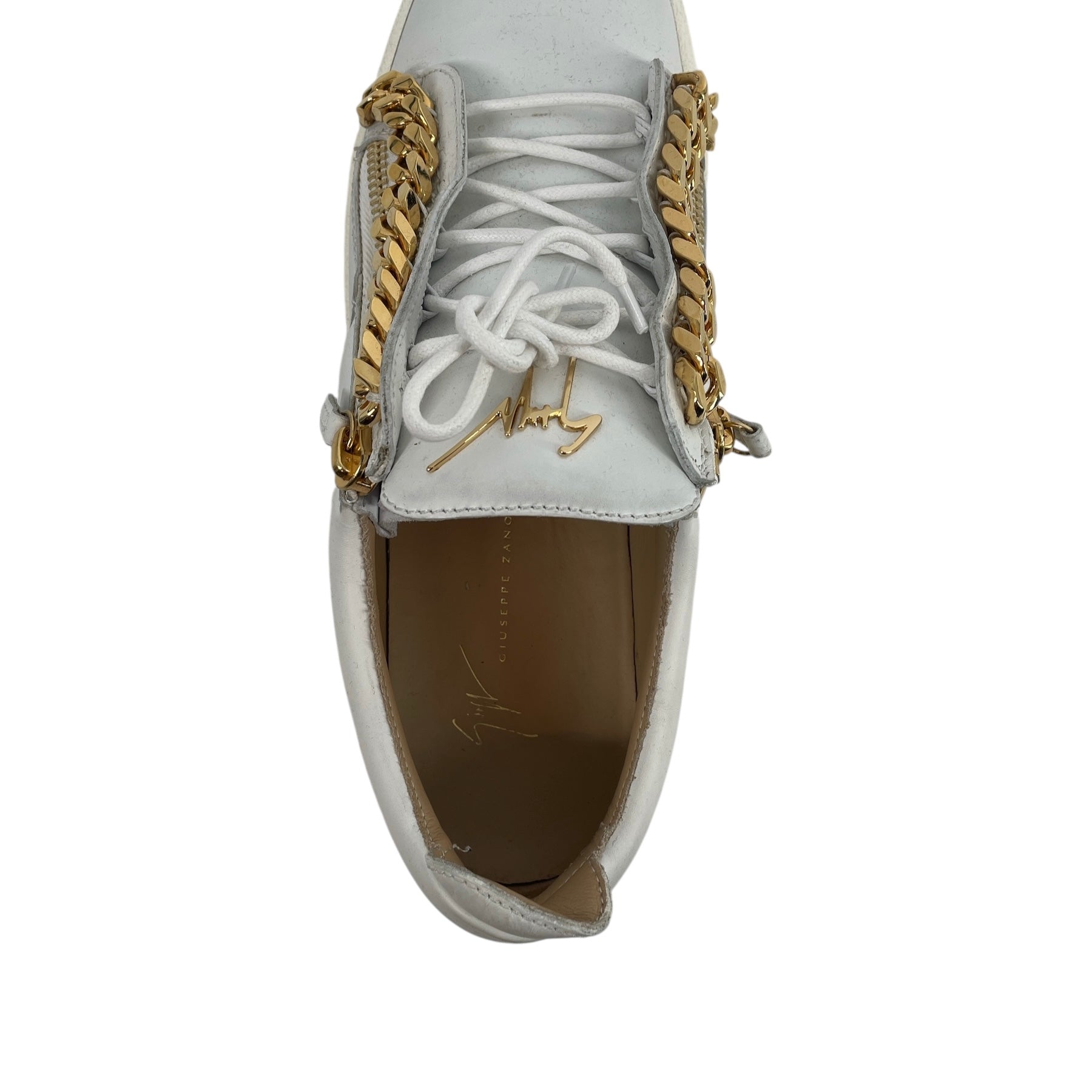 Giuseppe Zanotti/Low-Sneakers/EU 46/Leather/WHT/nikki trainers gold chains/zip view 3