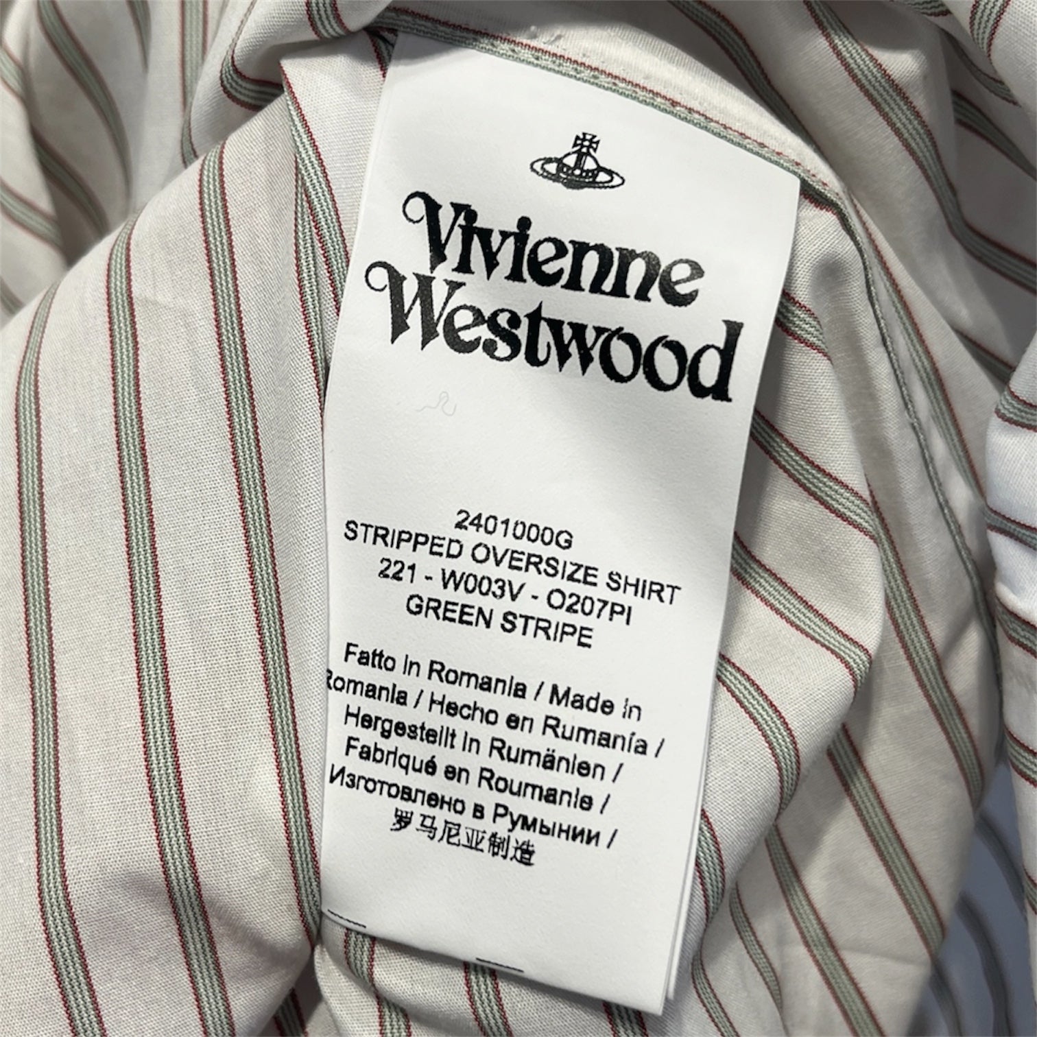 Vivienne Westwood/LS Shirt/50/Cotton/WHT/Stripe/green/red stripes grey patch view 4
