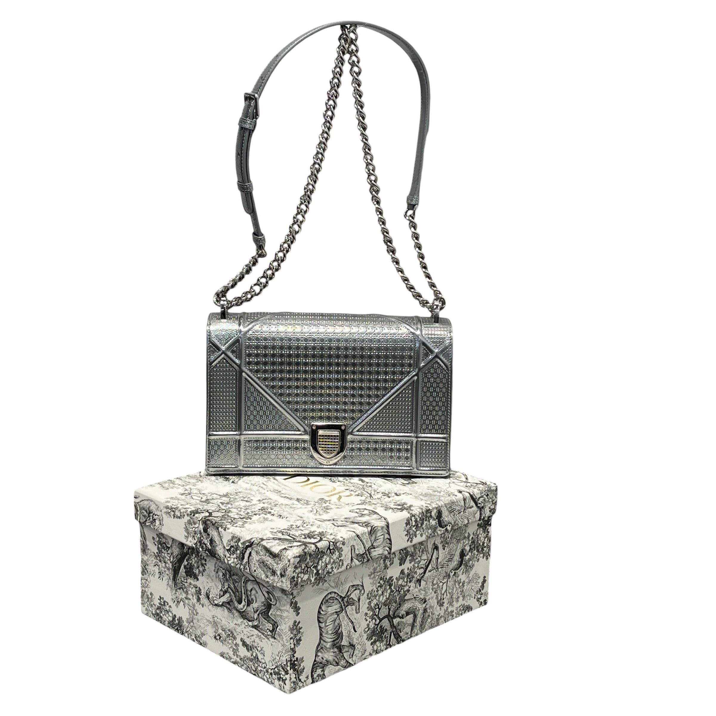 Christian Dior/Cross Body Bag/Leather/SLV/DIORAMA FLAP BAG view 7
