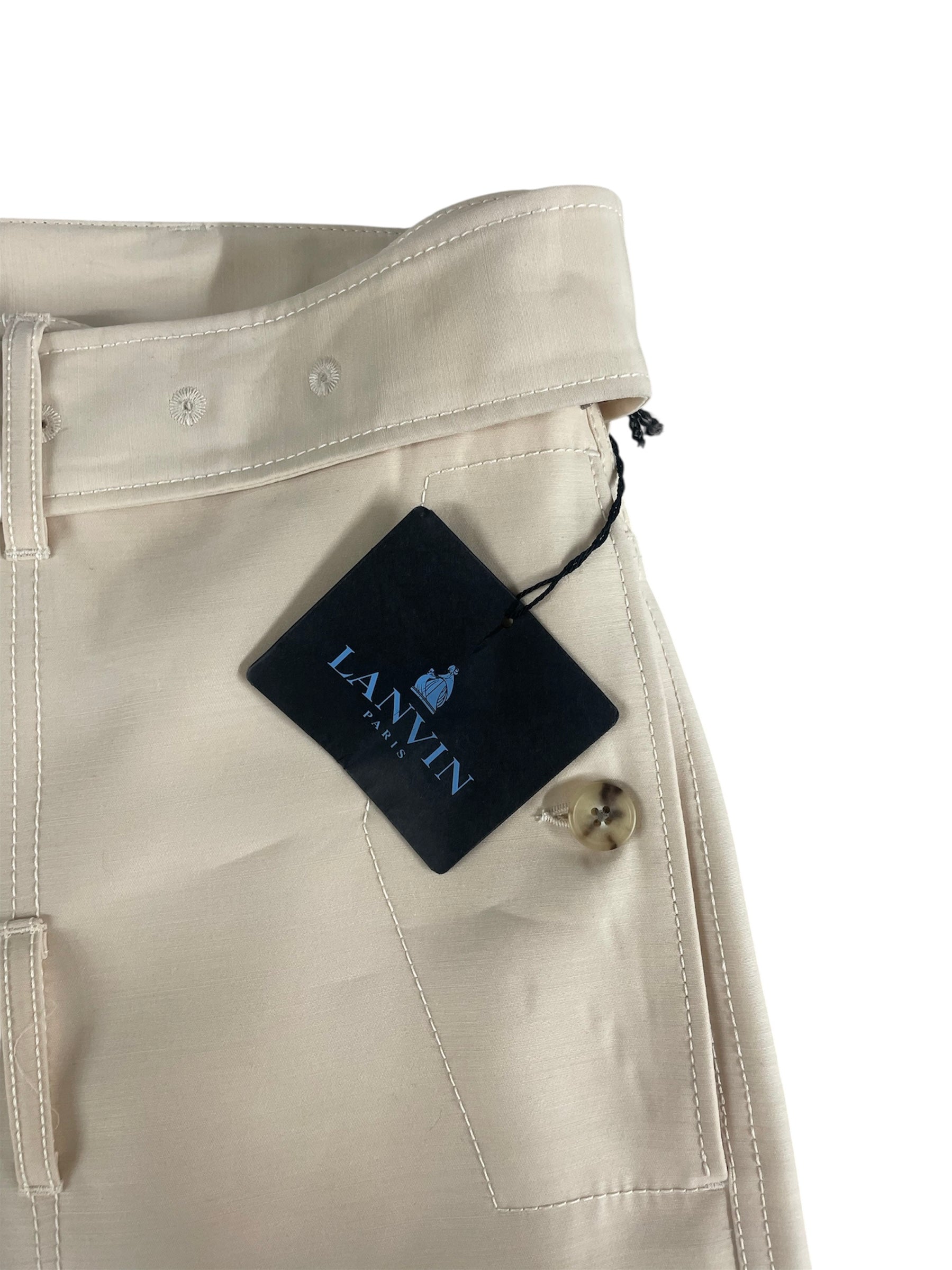 LANVIN/Straight Pants/48/Cotton/CRM/Button Fly/DOUBLE BELT HEM 23CM SZ.48 view 4