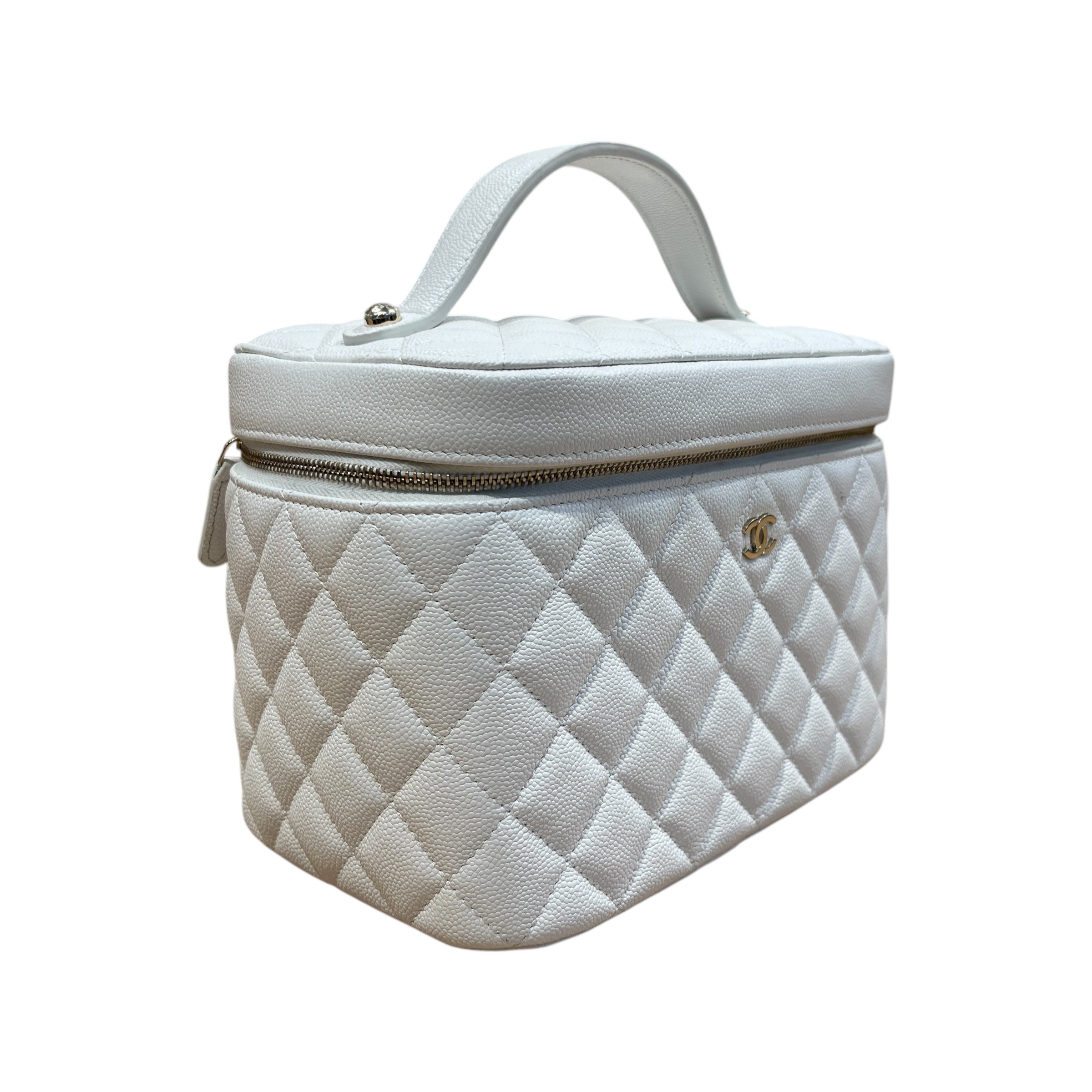 CHANEL/Hand Bag/M/Leather/WHT/CC DIAMOND QUILTED CAVIAR view 3