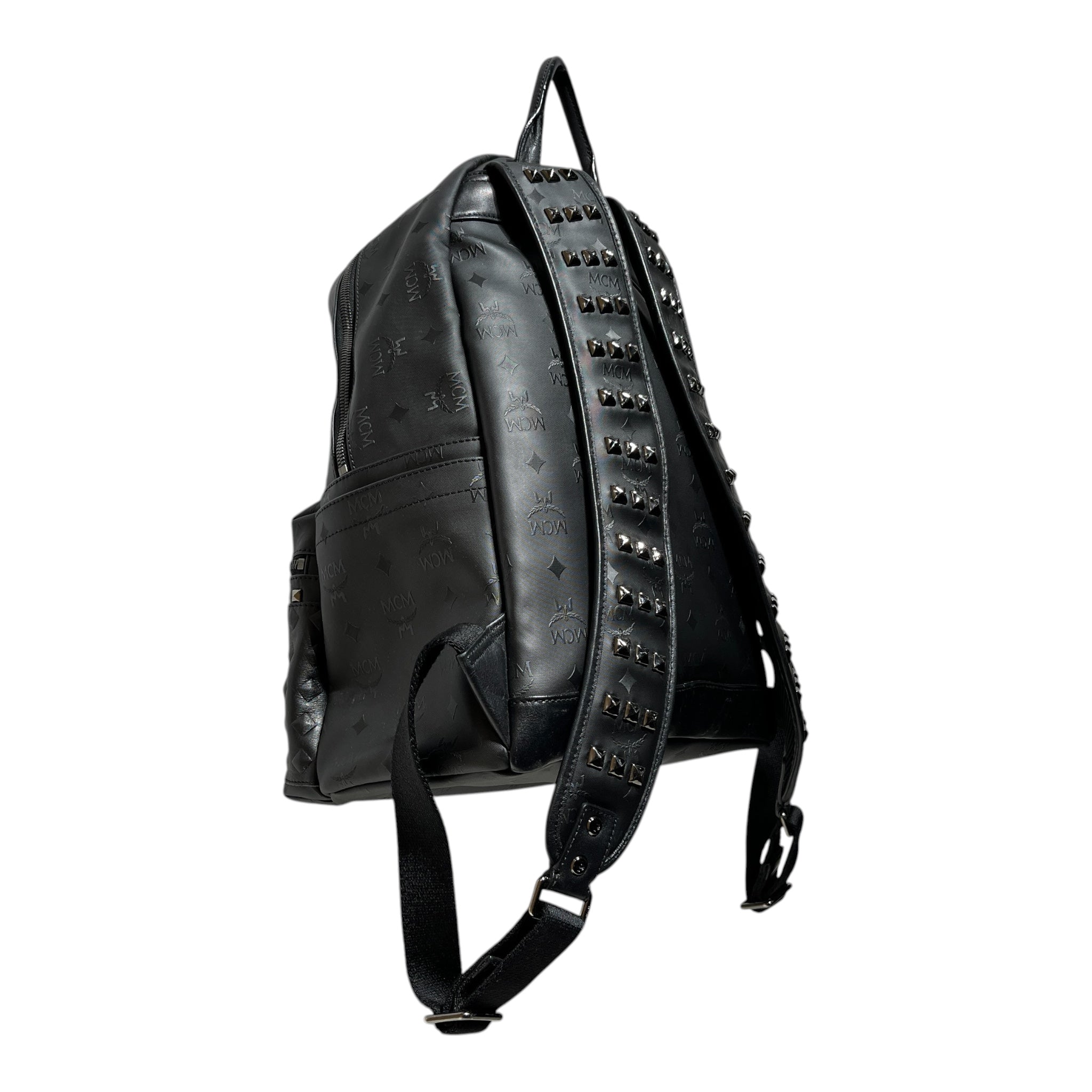 MCM/Backpack/Monogram/Nylon/BLK/stud details view 4
