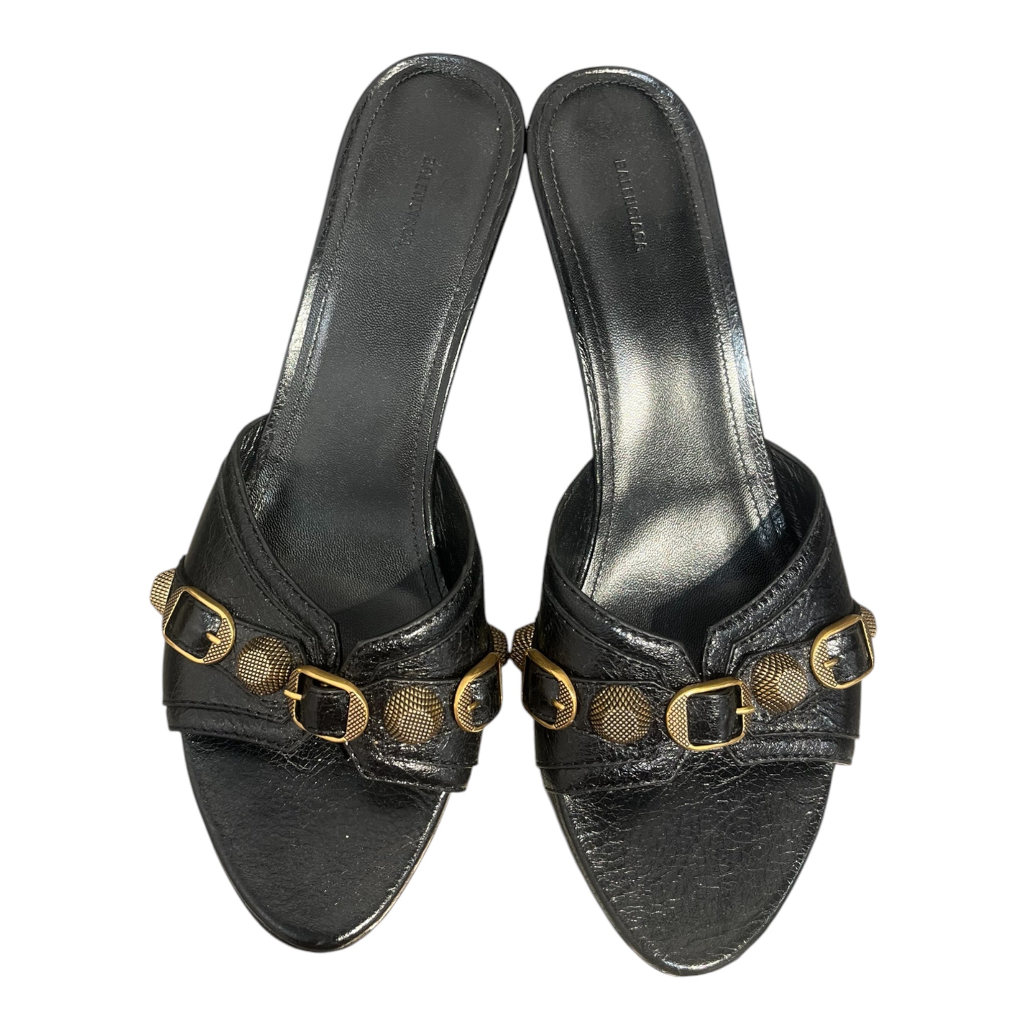 BALENCIAGA/Heels/US 9/Leather/BLK/gold hardare kitten heel view 6