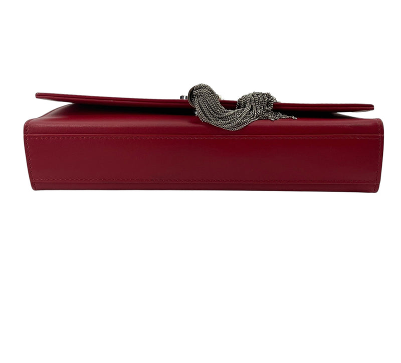 SAINT LAURENT/Cross Body Bag/Leather/RED/KATE SILVER TASSEL 2018