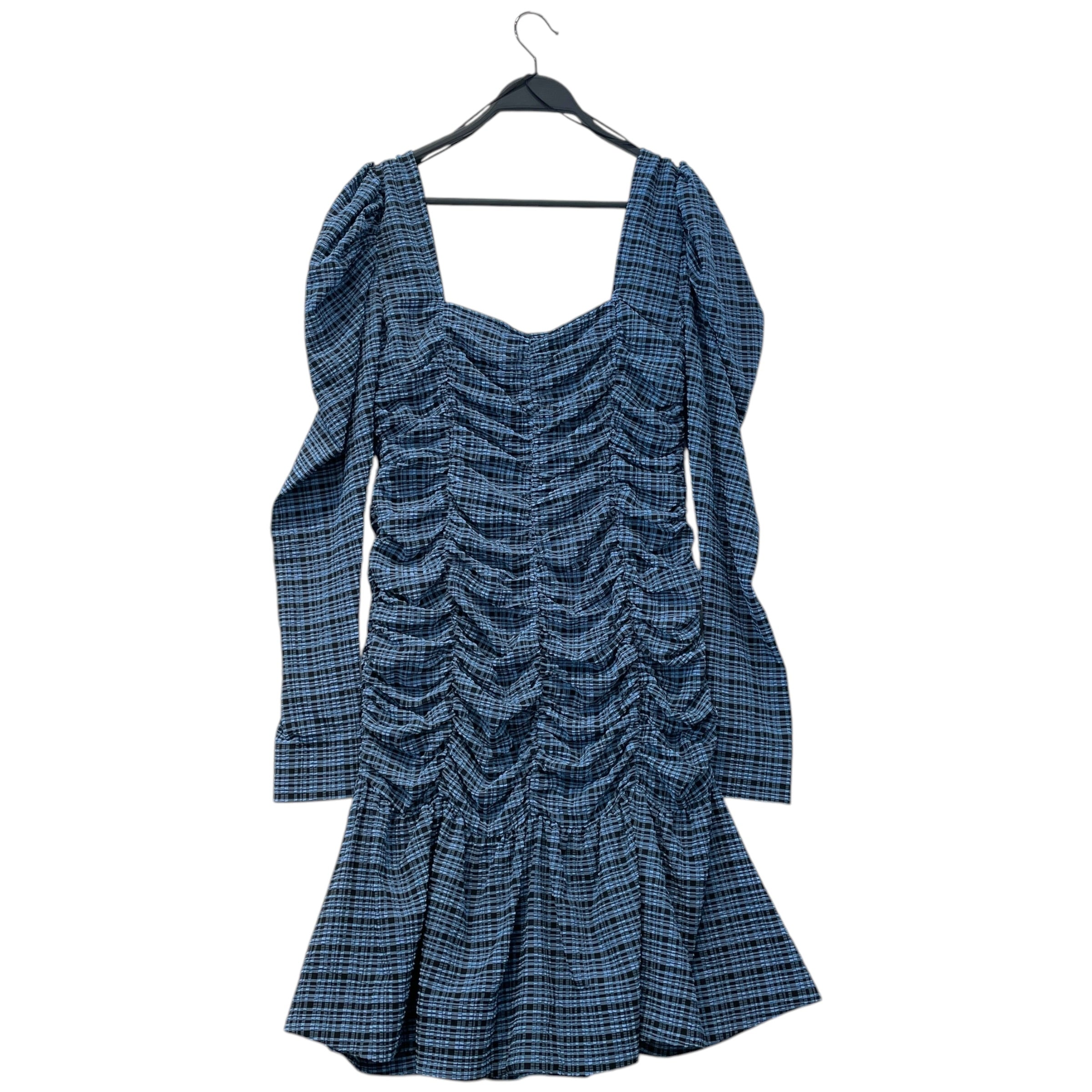 GANNI/SS Dress/38/Gingham Check/Polyester/NVY/Midi Length/Seersucker Gathered Stretch view 2