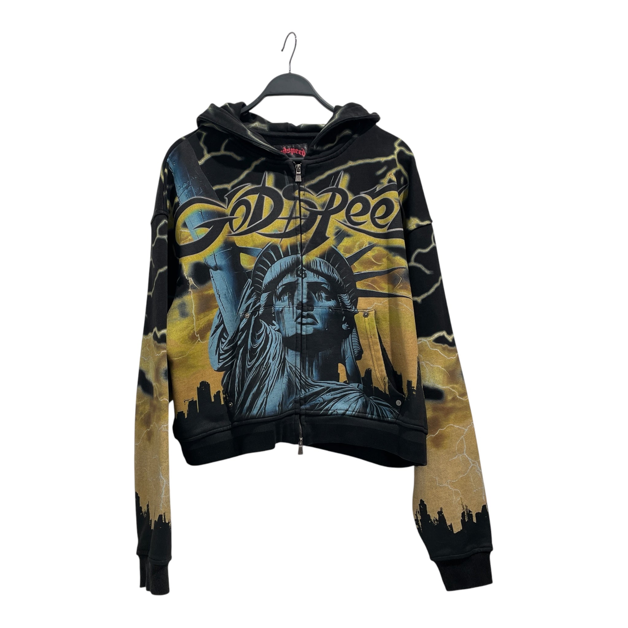 GODSPEED NEW YORK/Zip Up Hoodie/L/All Over Print/Cotton/BLK/Statue of Liberty AOP view 1