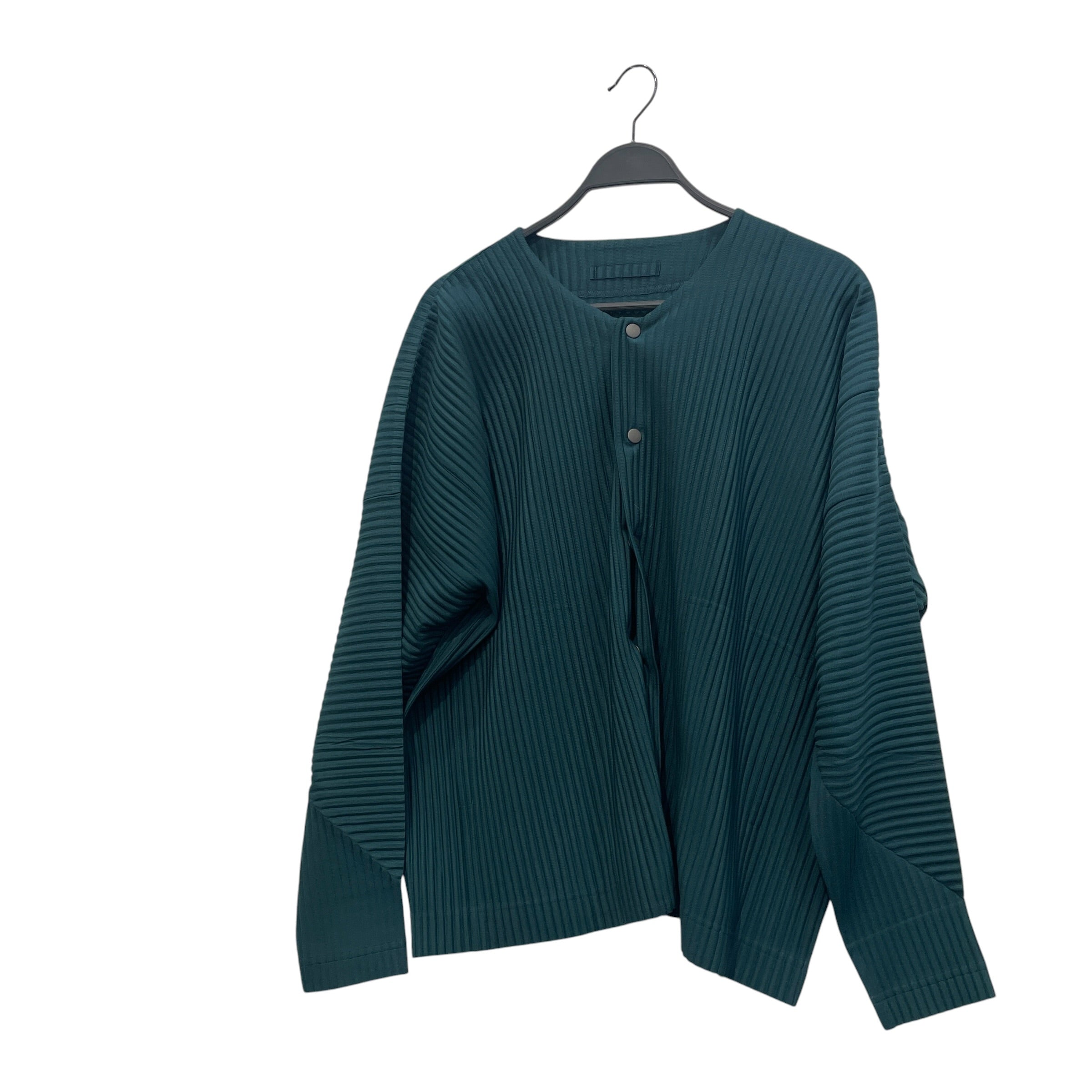 HOMME PLISSE ISSEY MIYAKE/LS Shirt/Polyester/GRN/pleated snap button cover view 1